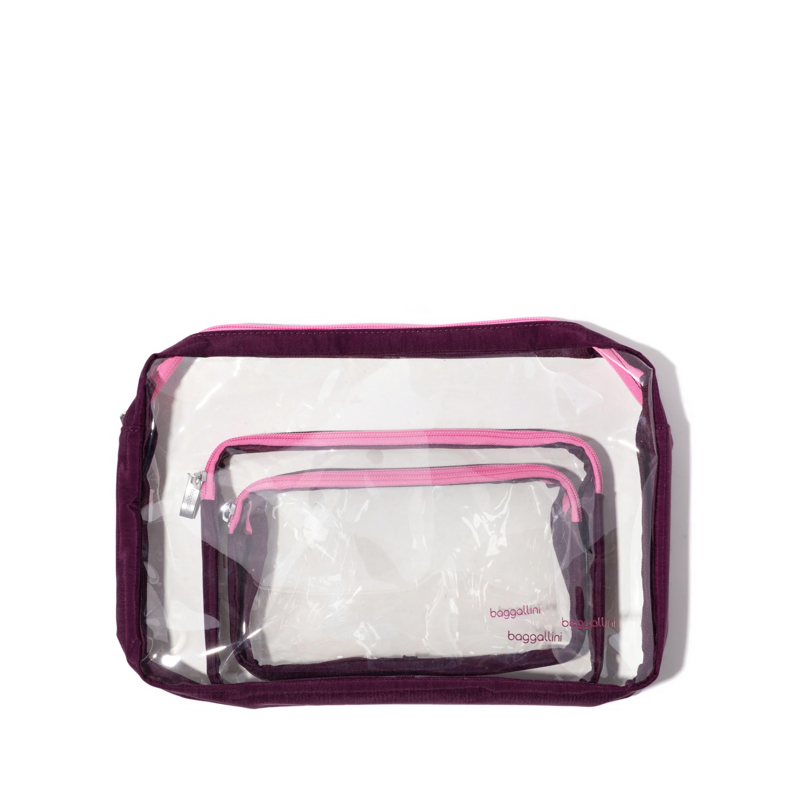 Baggallini Clear Travel Pouches Set - TSA Approved Toiletry Bags for Airplane Carry On, Waterproof Cosmetic Organizer for Makeup, Jewelry & Essentials - Perfect for Travel, Gym & Daily Use
