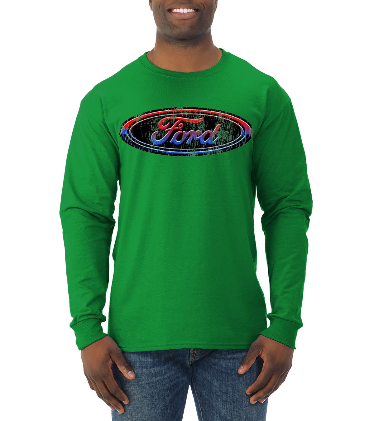 Ford Logo Long Sleeve Shirt for Men - Red, Blue & Black Car & Truck Enthusiast Tee - Perfect for Casual Wear, Car Shows & Automotive Events