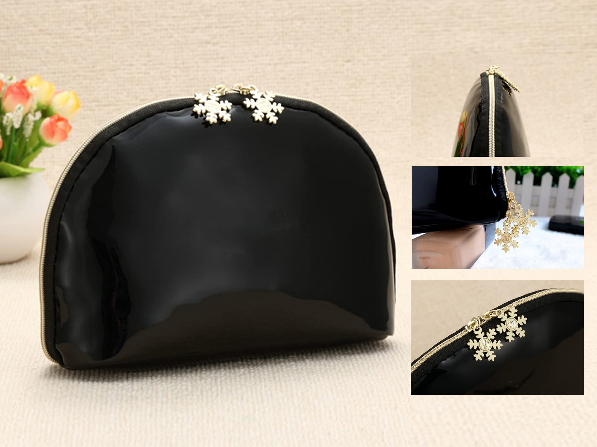 ZLMBAGUS Fashion Cosmetic Bag - Waterproof Patent Leather Makeup Pouch with Wrist Strap & Zipper Closure - Travel Organizer for Makeup, Jewelry, Coins & Essentials - Perfect for Daily Use, Travel & Gifts