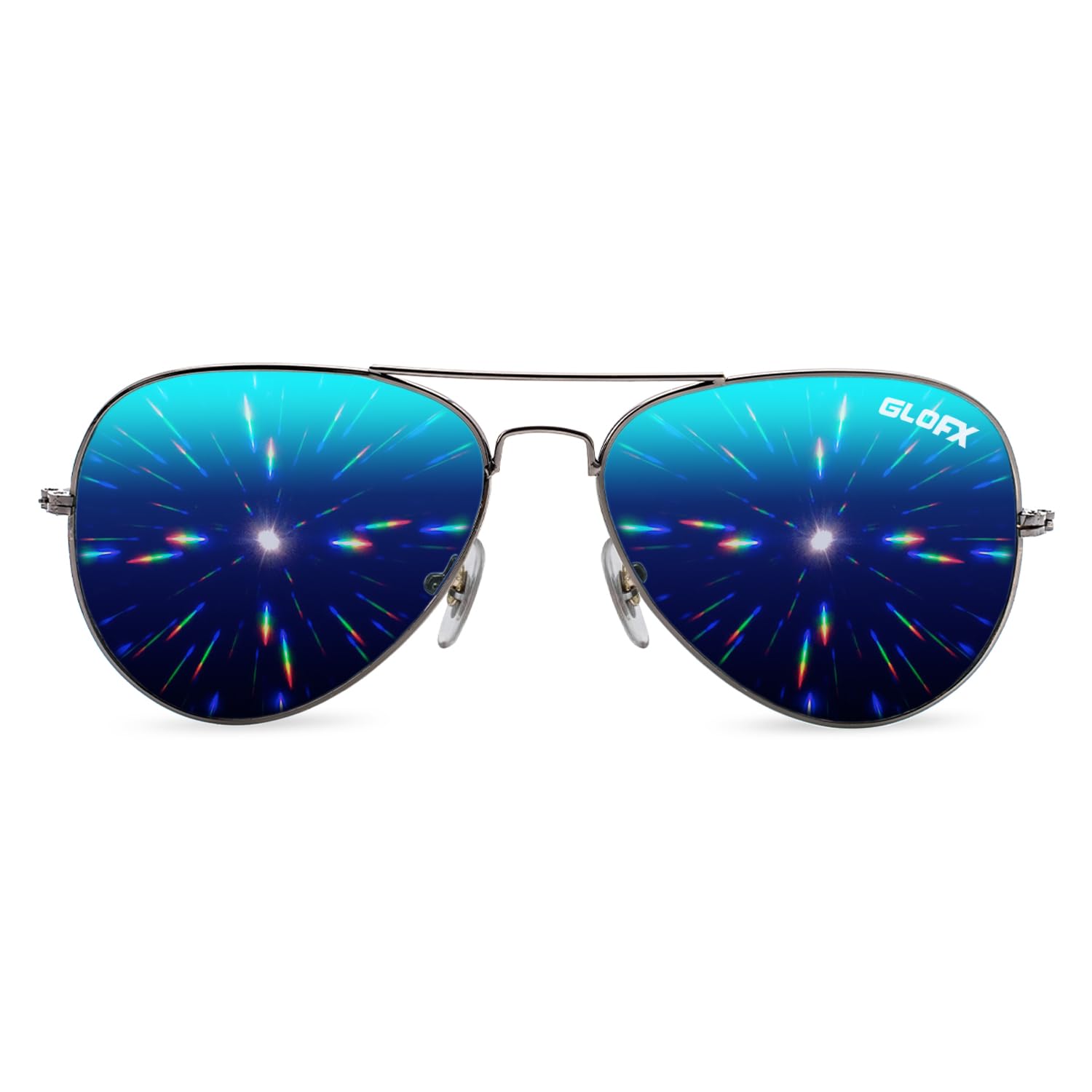 GloFX Diffraction Glasses - Hippie & Pilot Style Metal Frame Sunglasses with Mirror Lens & 3D Prism Rainbow Effect for Music Festivals, Raves, and Light Shows