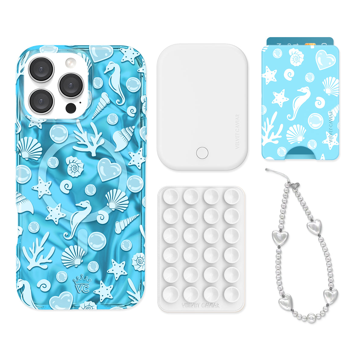 Aquamarine Holographic iPhone Case with Wallet - Stylish & Protective Phone Accessory for Everyday Use | Perfect for Work, Travel, and Shopping