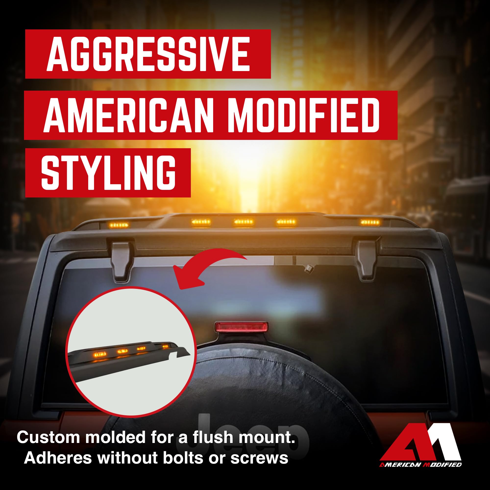 2018-2024 Jeep Wrangler JL Black Rear Roof Spoiler with Amber LED Lights | Aerodynamic Upgrade for Off-Road & Street Driving