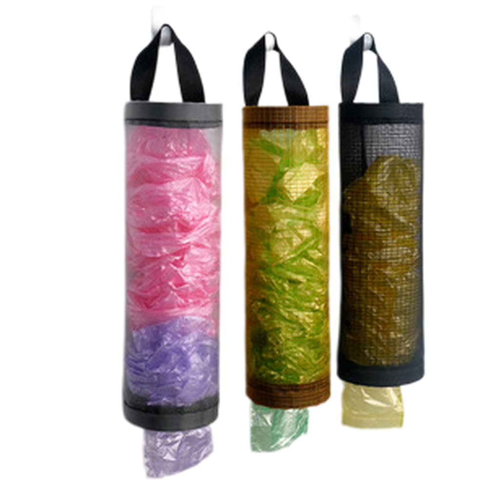 Wall Mount Plastic Bag Holder & Organizer - Mesh Hanging Storage Dispenser for Kitchen Trash Bags (Black, Yellow, Grey) | Space-Saving Solution for Pantry, Laundry Room & Garage Organization