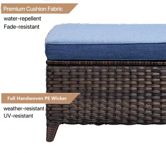 HUMMUH Outdoor Ottomans Set of 2 - PE Wicker Steel Frame Footstools with Removable Weather-Resistant Cushions for Patio, Backyard, Garden - Perfect as Additional Seating or Side Tables