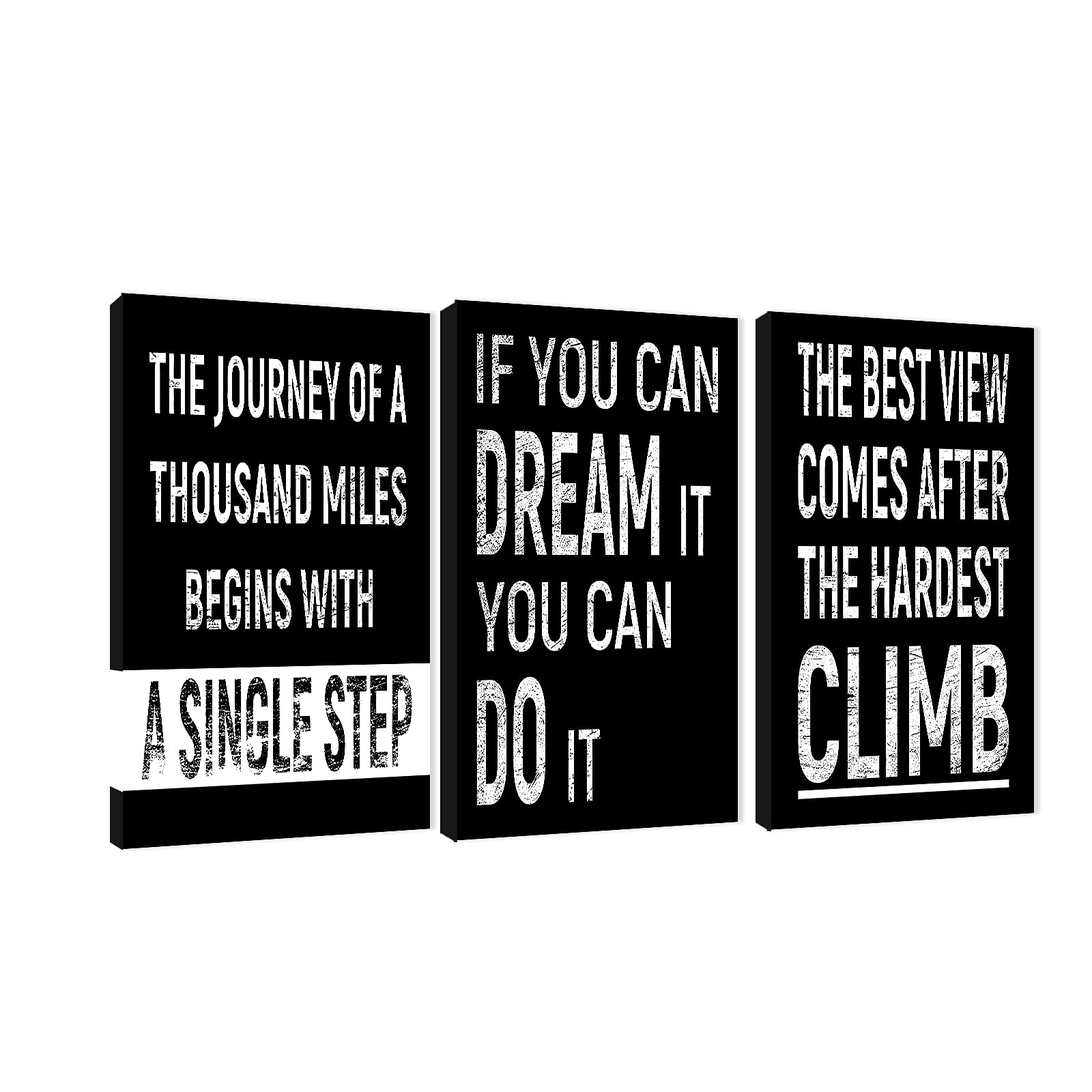 3-Piece Motivational Canvas Wall Art for Office Decor - Inspirational Black & White Framed Prints with Positive Quotes (12