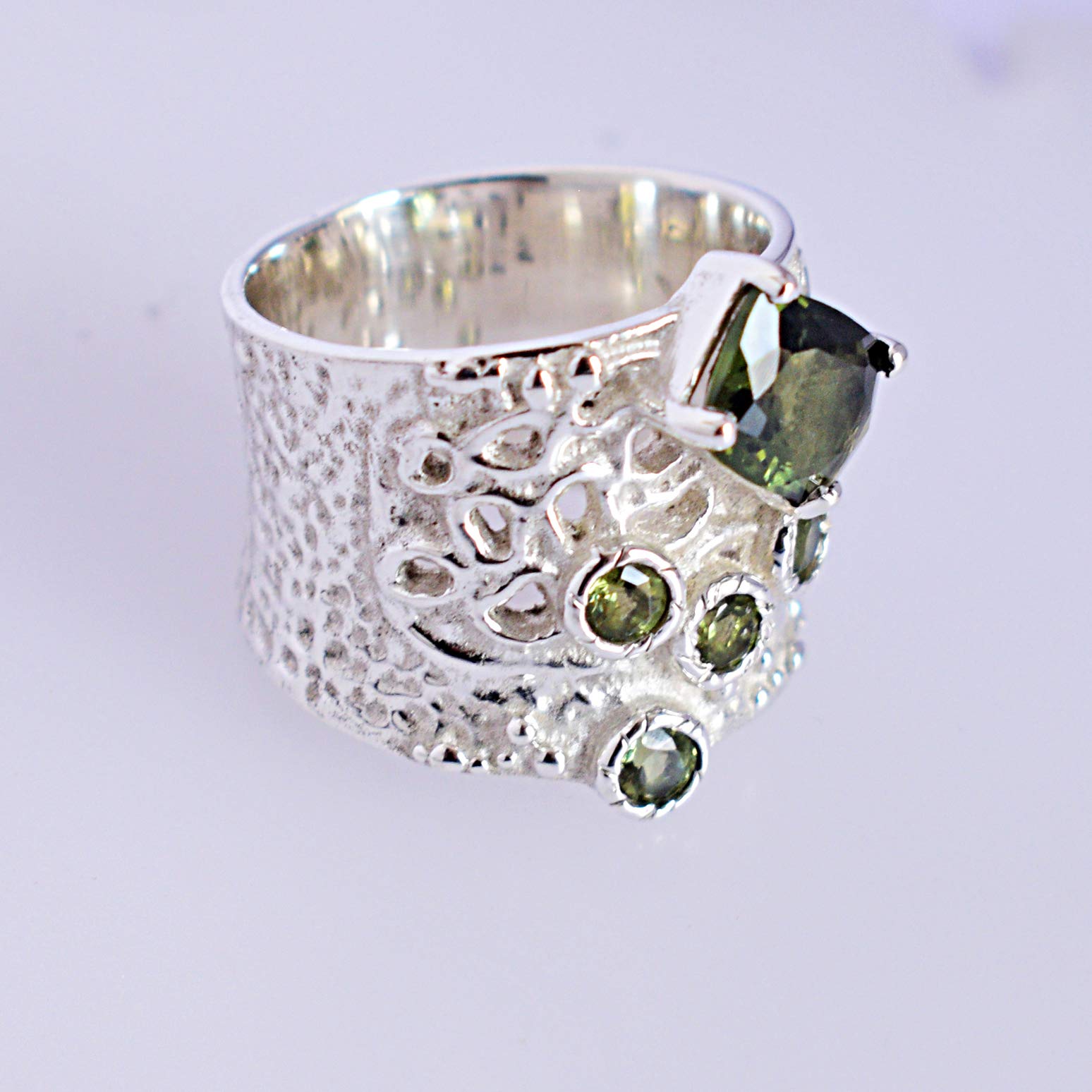 Natural Moldavite Gemstone 925 Sterling Silver Ring - Handmade Bohemian Jewelry for Women - Perfect Birthday Gift, Spiritual Healing & Fashion Statement