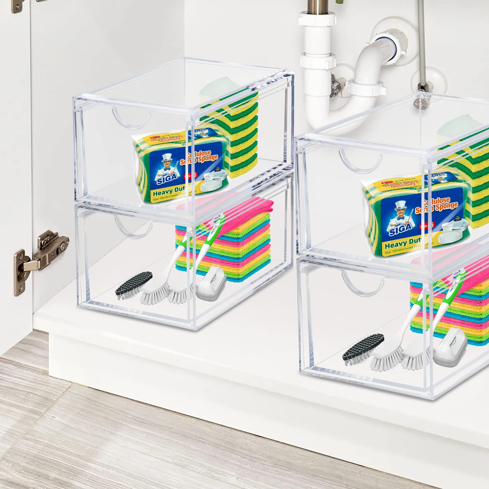 Stackable Acrylic Makeup Organizer - Set of 2 Clear Drawers for Bathroom & Bedroom Storage