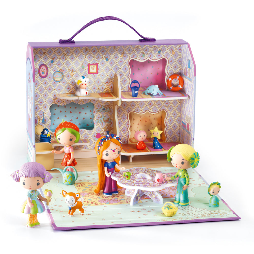 Djeco Tinyly Bluchka & Indie House - Adorable Wooden Animal Figures for Kids, Perfect for Pretend Play and Room Decor | Great Gift for Birthdays and Holidays