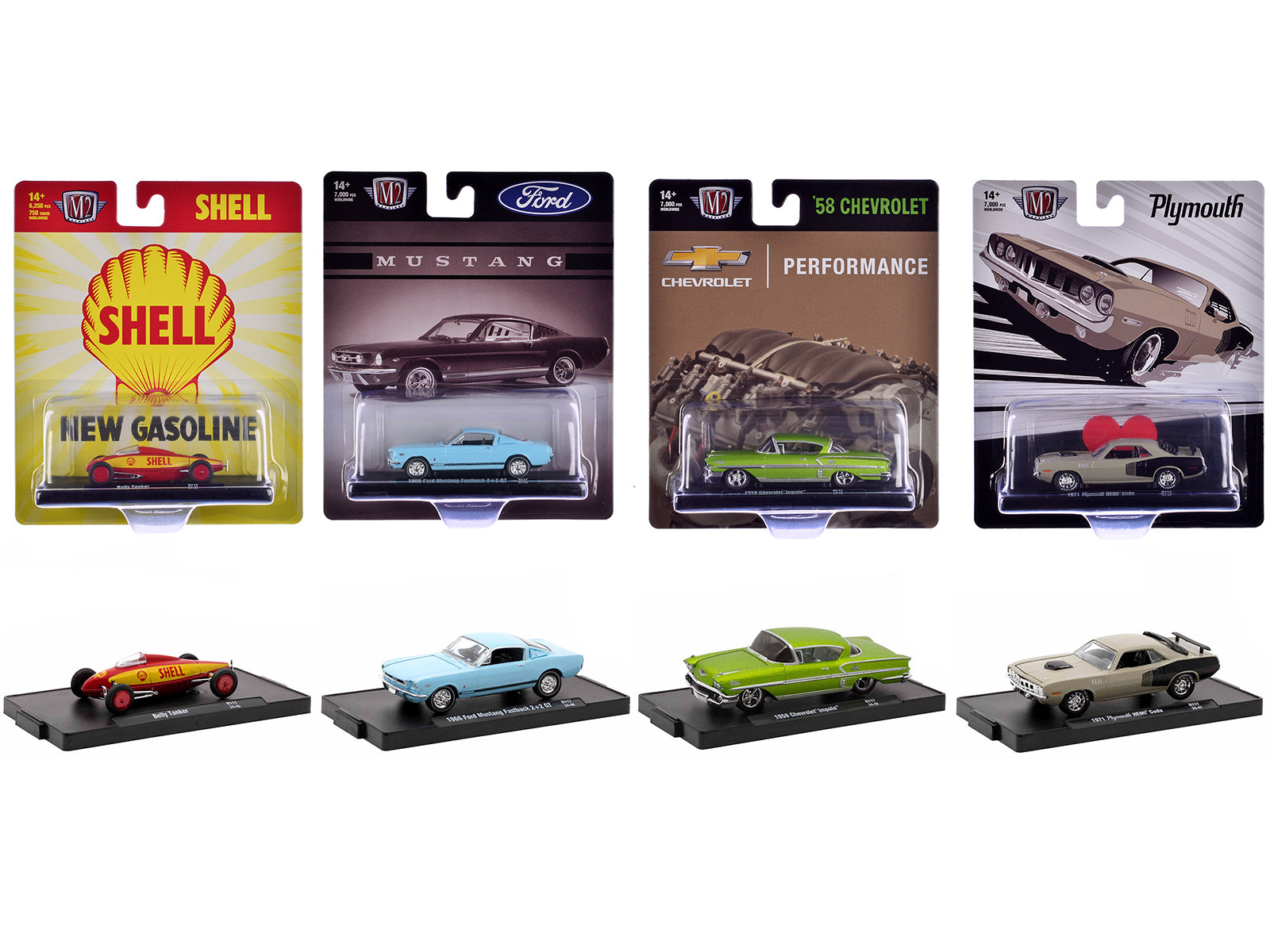 M2 Machines 1/64 Scale Diecast Model Cars - Auto Drivers Set of 4 Limited Edition (7000 Pieces Worldwide) - Collectible Vehicles for Display & Racing Scenes
