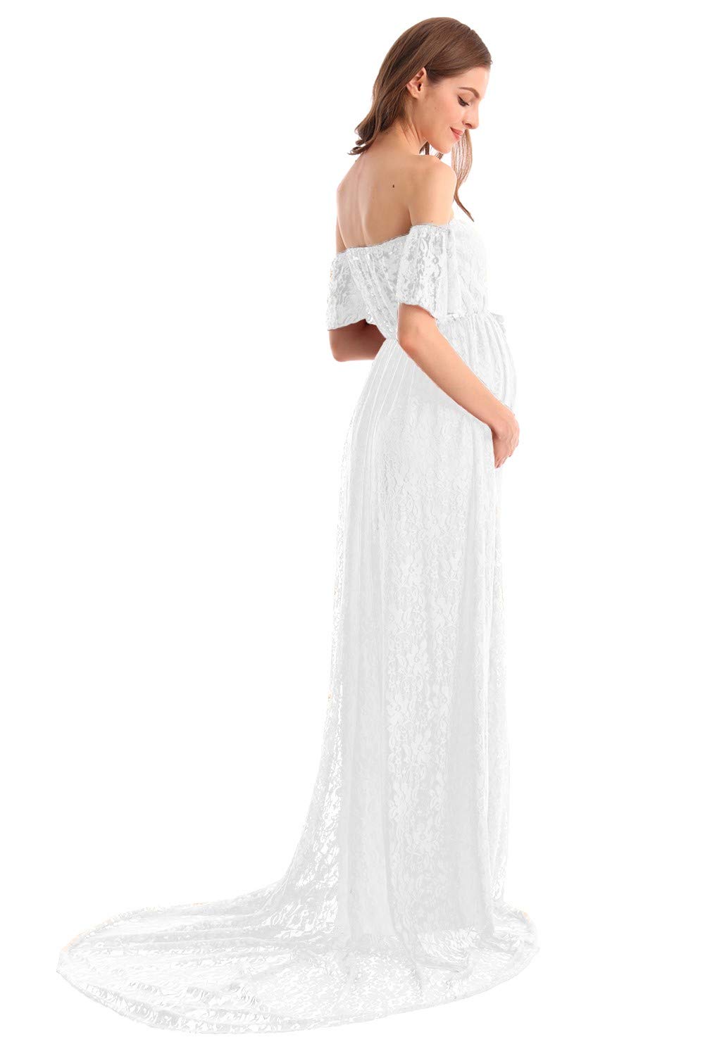 HIHCBF Women's Bohemian Lace Maternity Wedding Dress - Off-Shoulder Ruffle Sleeves for Baby Shower, Pregnancy Photo Shoot & Beach Maternity Gown - Perfect for Maternity Photoshoots, Beach Weddings & Special Occasions