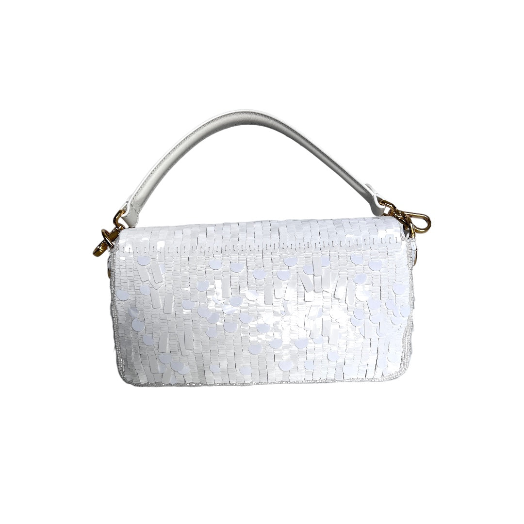 Fendi White Sequin Baguette Bag - Luxury Designer Handbag for Women | Perfect for Parties, Weddings & Evening Events
