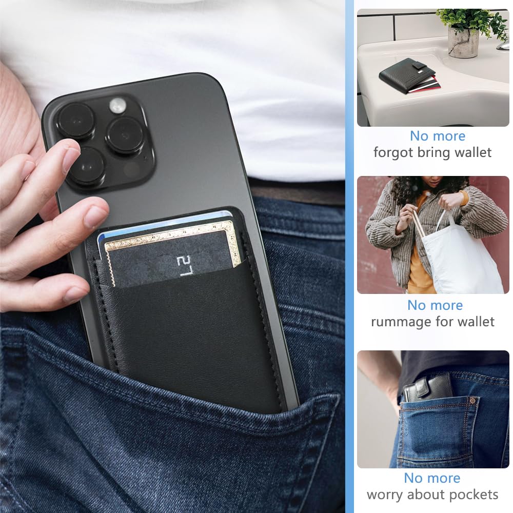 3-Pack Strong Adhesive Phone Card Holder - Compatible with iPhone & Most Smartphones | Stick-On Wallet for Credit Cards & IDs (Black & Blue) - Perfect for Hands-Free Shopping, Travel & Everyday Convenience