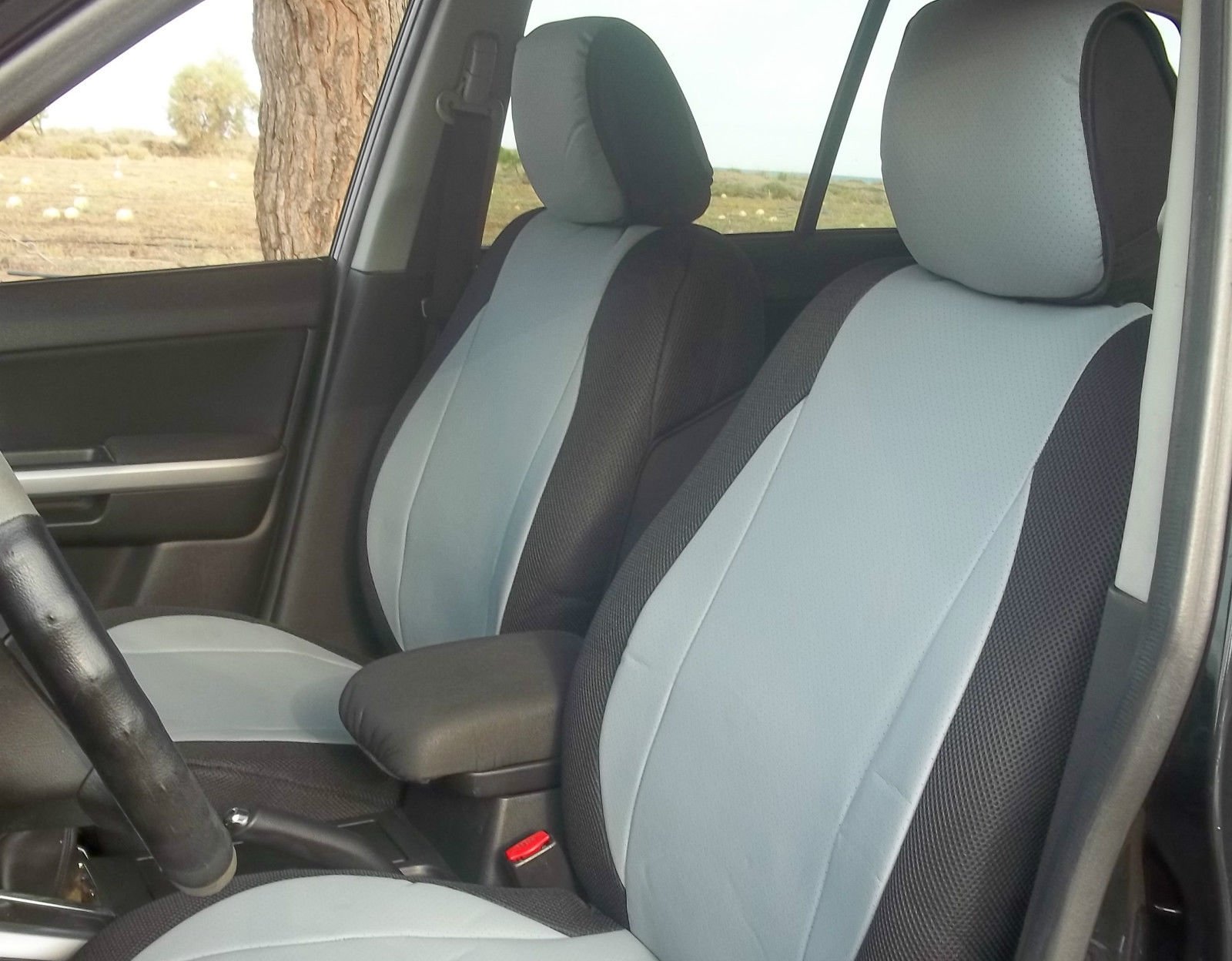 Premium Toyota Prius 2009+ Custom Car Seat Covers - Mix Leatherette & Synthetic Material, Gray/Black Sides - Durable Front Seat Protection for Comfort & Style - Perfect for Daily Commute & Road Trips