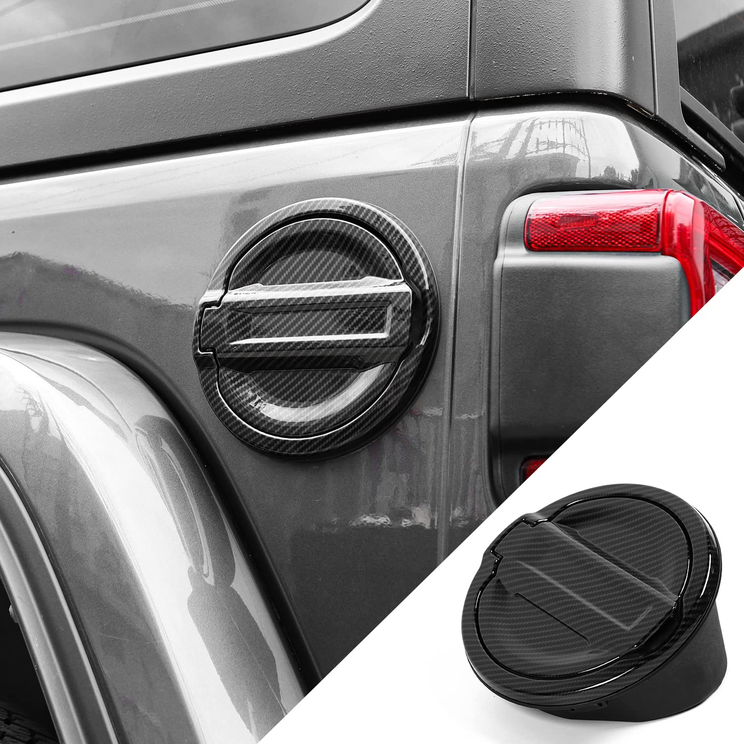 Carbon Fiber & Aluminum Alloy Fuel Tank Cover for 2018-2025 Jeep Wrangler JL (2/4 Door) - Gas Cap Protector & Exterior Accessory - Perfect for Off-Roading, Car Shows & Daily Driving Protection