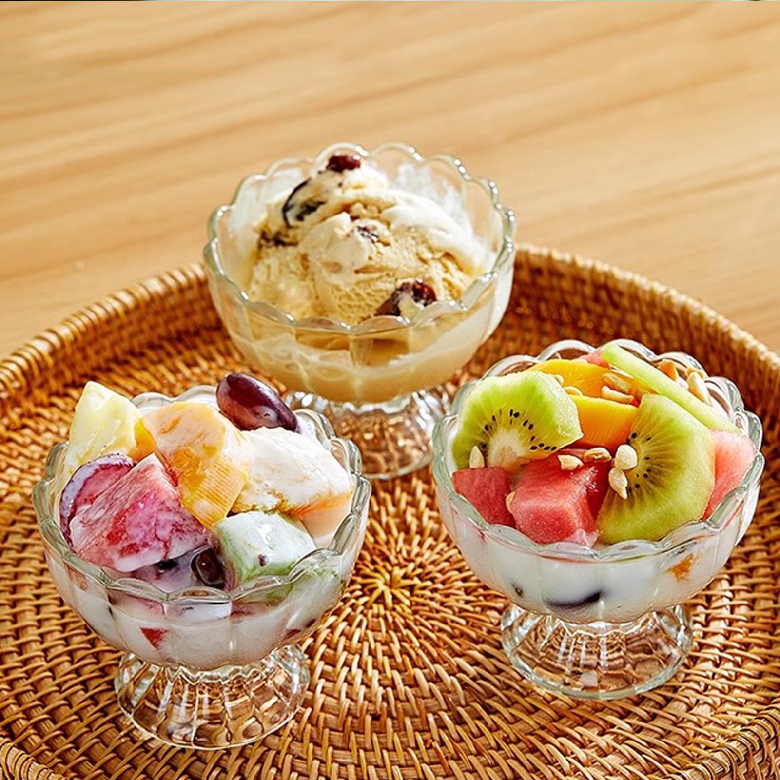 Vintage Glass Dessert Bowls - 6-Pack 5oz Ice Cream Cups for Sundae, Fruit, Pudding & Small Snacks | Elegant Condiment Dishes for Parties, Dessert Bars & Home Entertaining