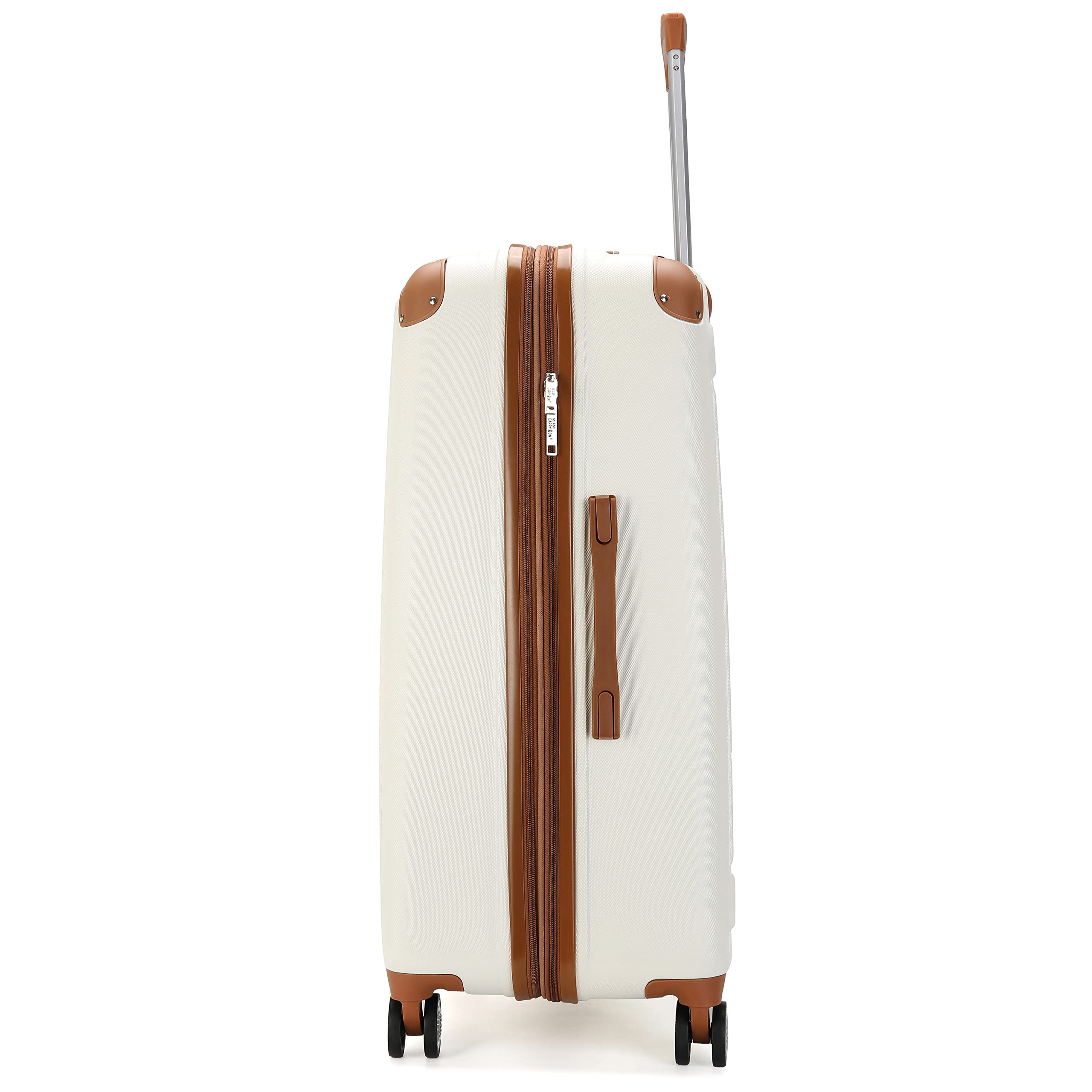 3-Piece White Expandable Plastic Retro Spinner Luggage Set - Lightweight & Durable Suitcase for Travel, Business Trips, and Vacations