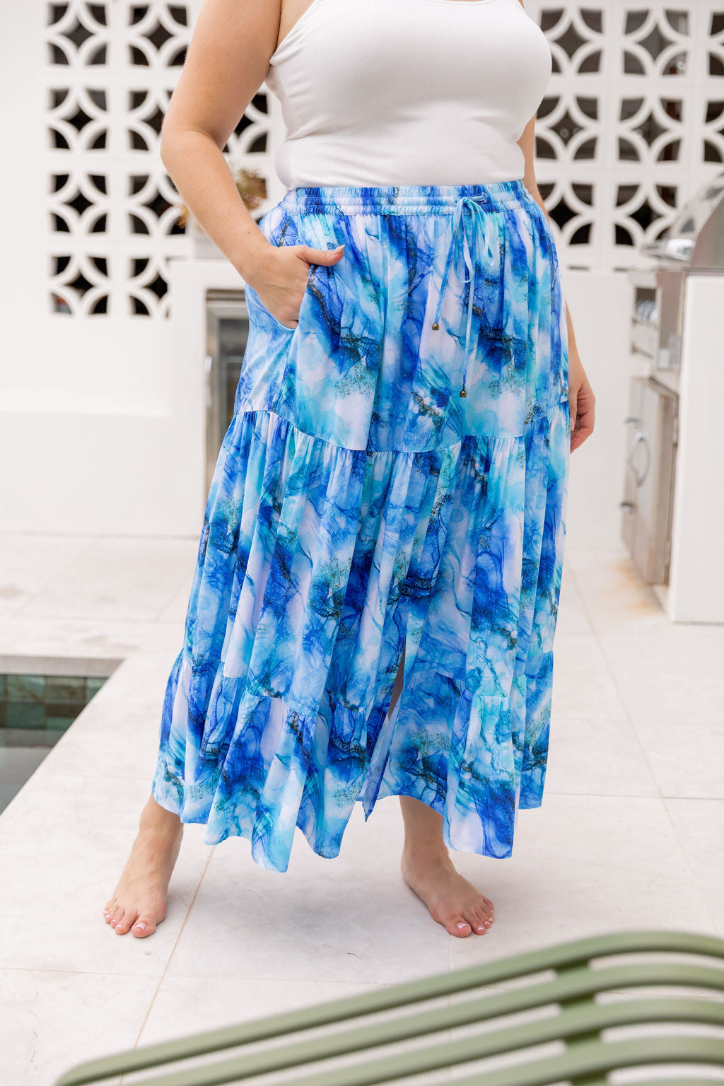 Kimmy Skirt in Mystic Ink - Women's Flowy Midi Skirt with Elastic Waist | Perfect for Casual Wear, Office Outfits & Summer Dresses