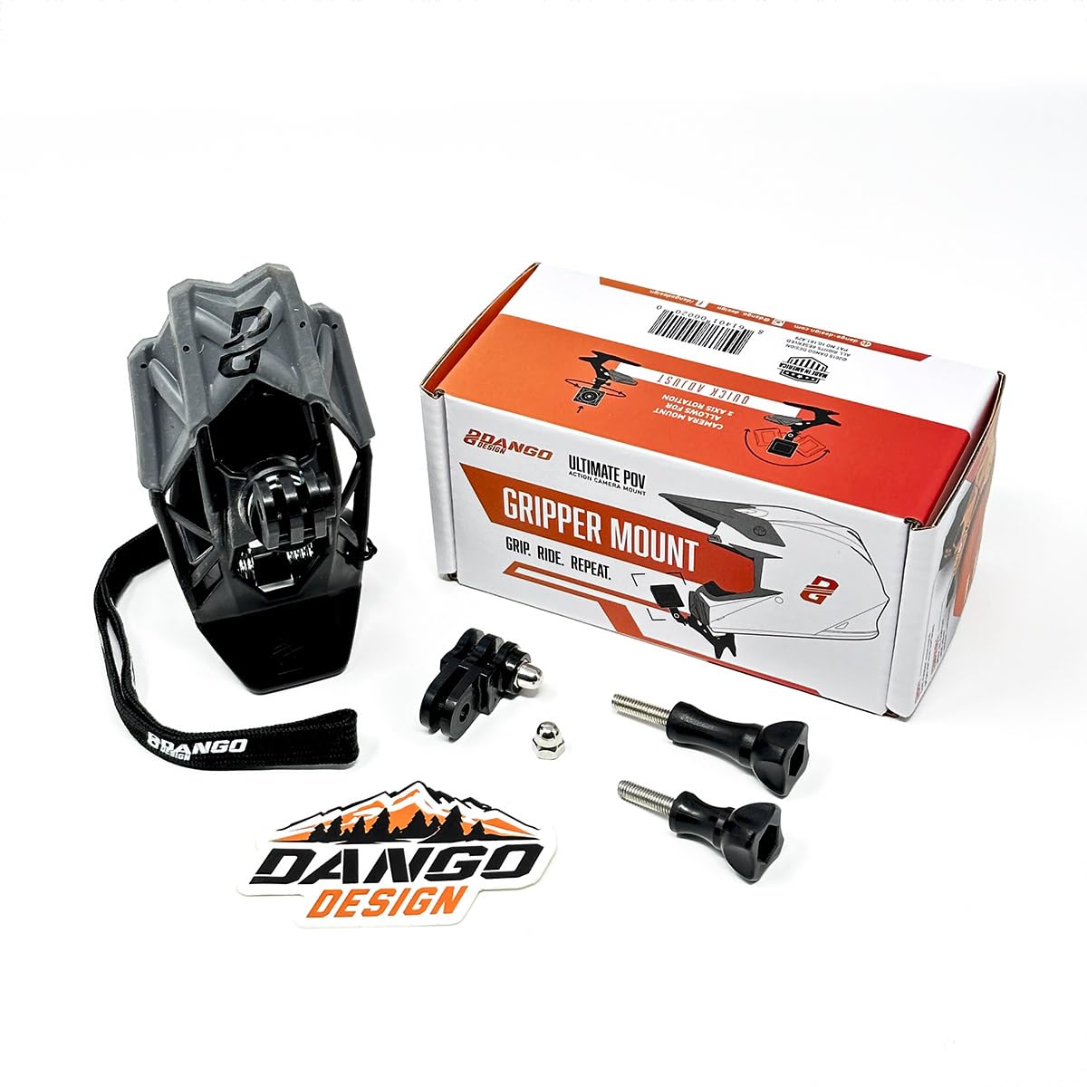 Dango Design Gripper Mount - Universal Clamp Mount for GoPro, Action Cameras - Motorcycle, Powersports Helmet Accessories - Stealth Black - Perfect for Adventure Sports, Vlogging & Outdoor Activities