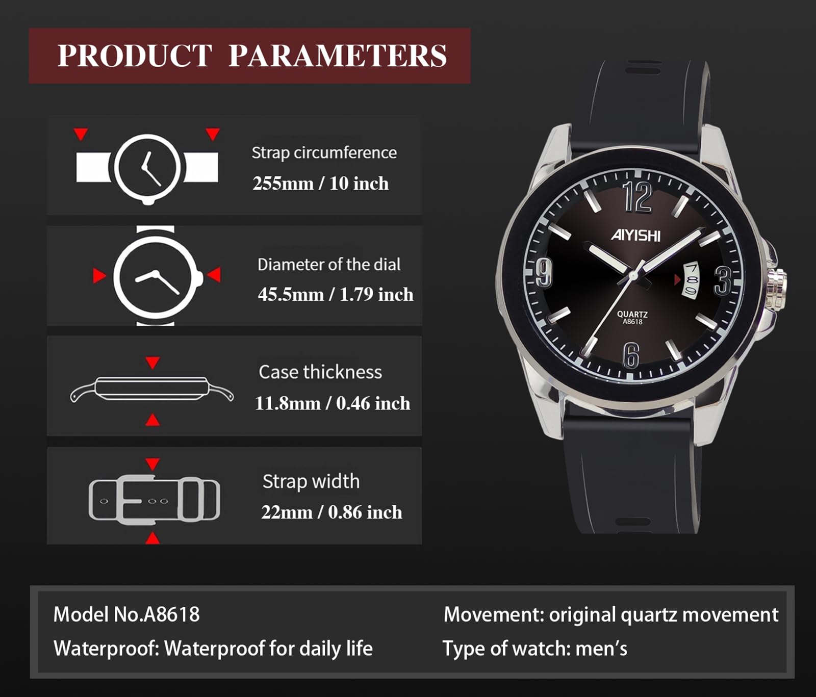 Men's Stylish Waterproof Wrist Watch - Calendar, Casual, Business & Sport Military Watch with Durable Rubber Silicone Band | Perfect for Everyday Wear, Office, Outdoor Activities & Gifts