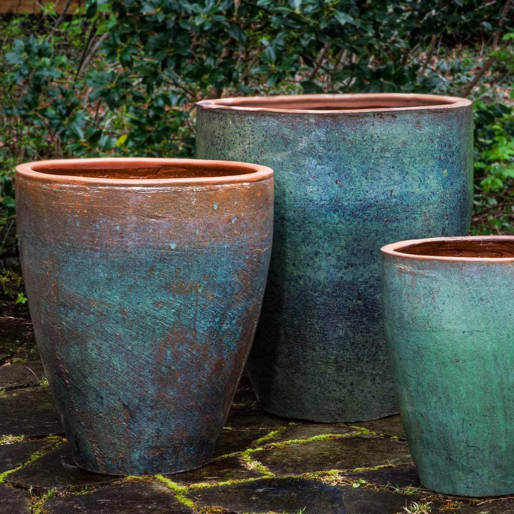 Campania International Tharabar Planter Set of 3 - Rustic Green Outdoor Garden Planters for Patio, Deck & Home Decor