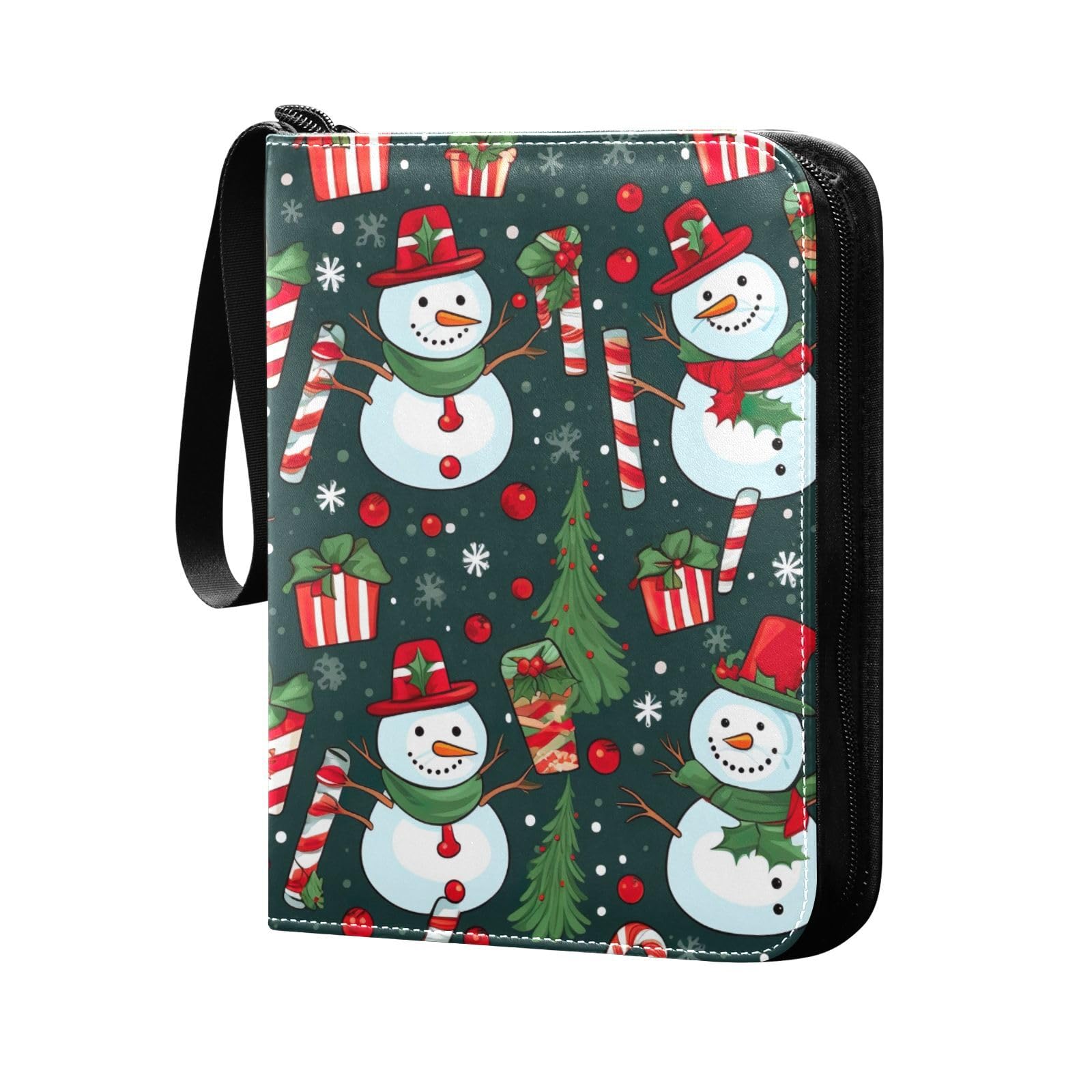 Christmas Winter Tree Snowmen 4-Pocket Trading Card Binder - Holds 400 Cards with 50 Sleeves, Zippered Storage Album for Football Cards | Perfect for Collectors, Gift-Giving & Card Trading Events