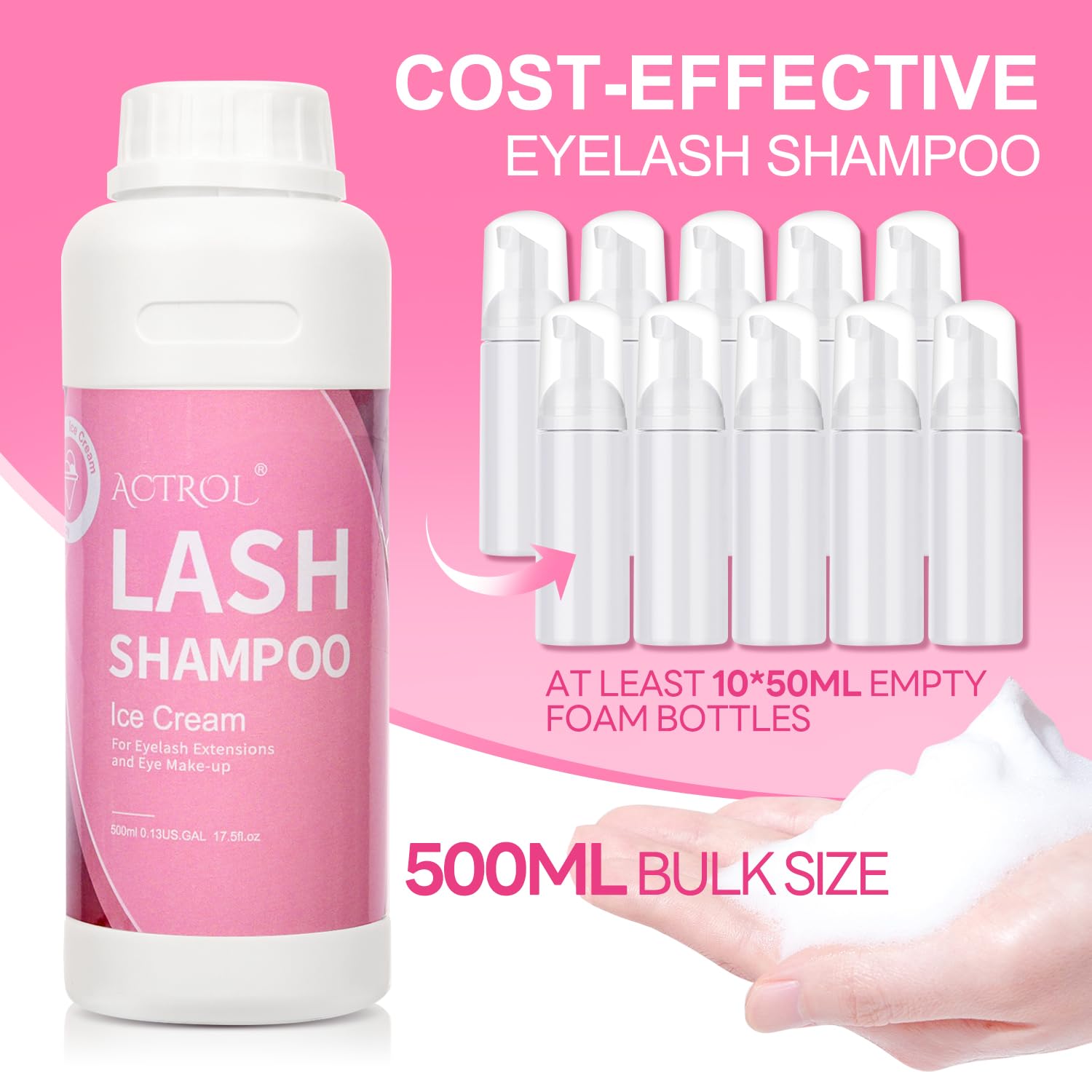 Professional Lash Extension Cleanser Foam 500ml - Eyelash Shampoo & Wash for Salon & Home Use | Gentle Formula for Lash Hygiene & Maintenance | Perfect for Daily Cleaning & Aftercare