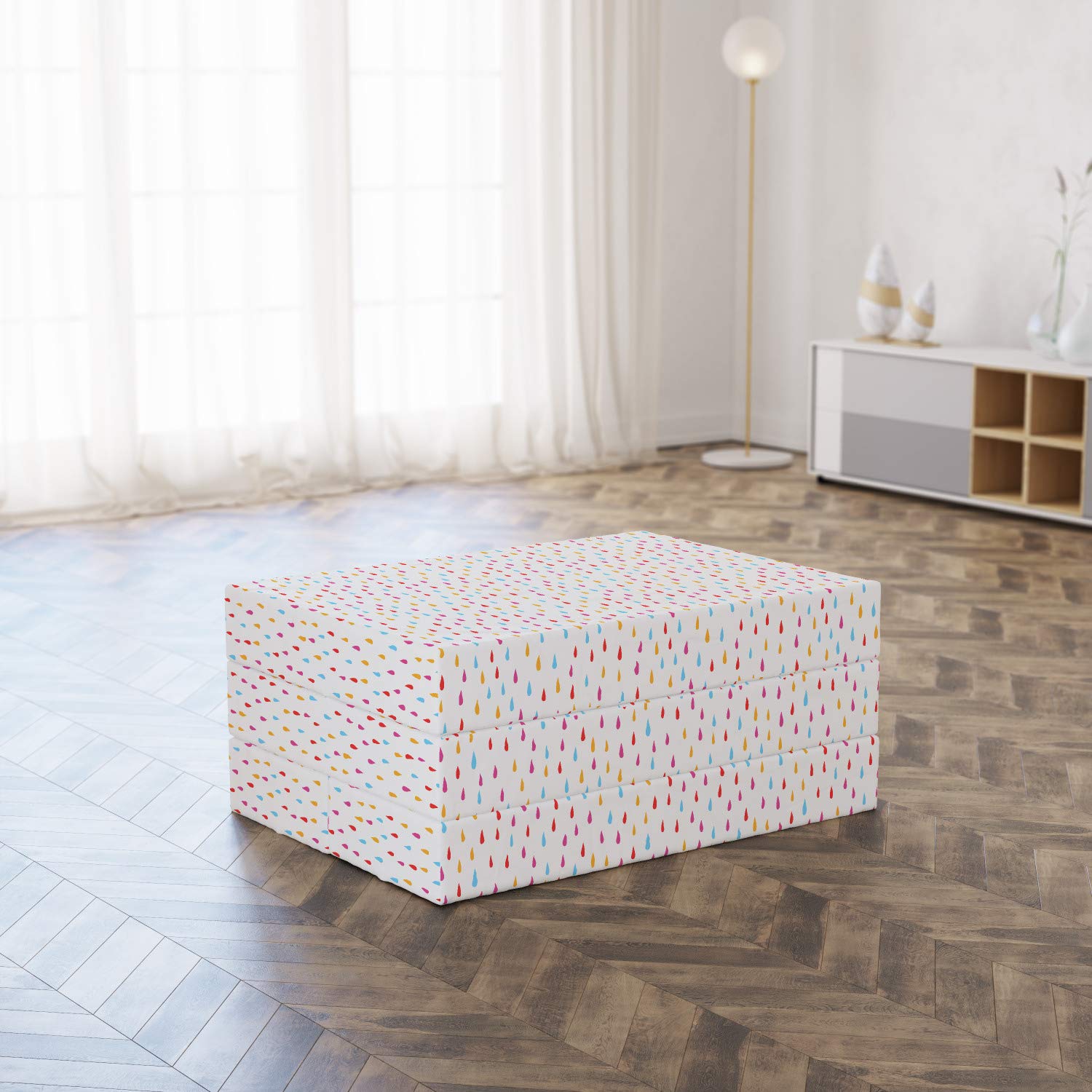 Ambesonne Abstract Foldable Mattress - Cheery Raindrops Design, Dark Coral & Pale Orange, 74.8