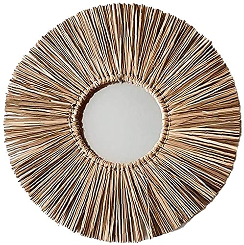 Handmade Woven Rattan Wall Mirror with Tassel - Round Boho Hanging Decor for Bedroom & Living Room | WARRIO Style4 | Perfect for Vanity Makeup Station & Boho Home Decor