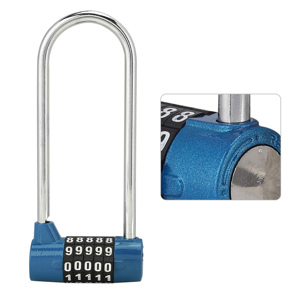 Sonew 5-Digit Combination Alloy Padlock - U-Shape Security Code Lock with Extra Long Shackle for Cabinet, Door, Locker - Resettable Combo Lock for Gym, School, Storage (Blue) - Ideal for Lockers, Toolboxes, and Outdoor Gates