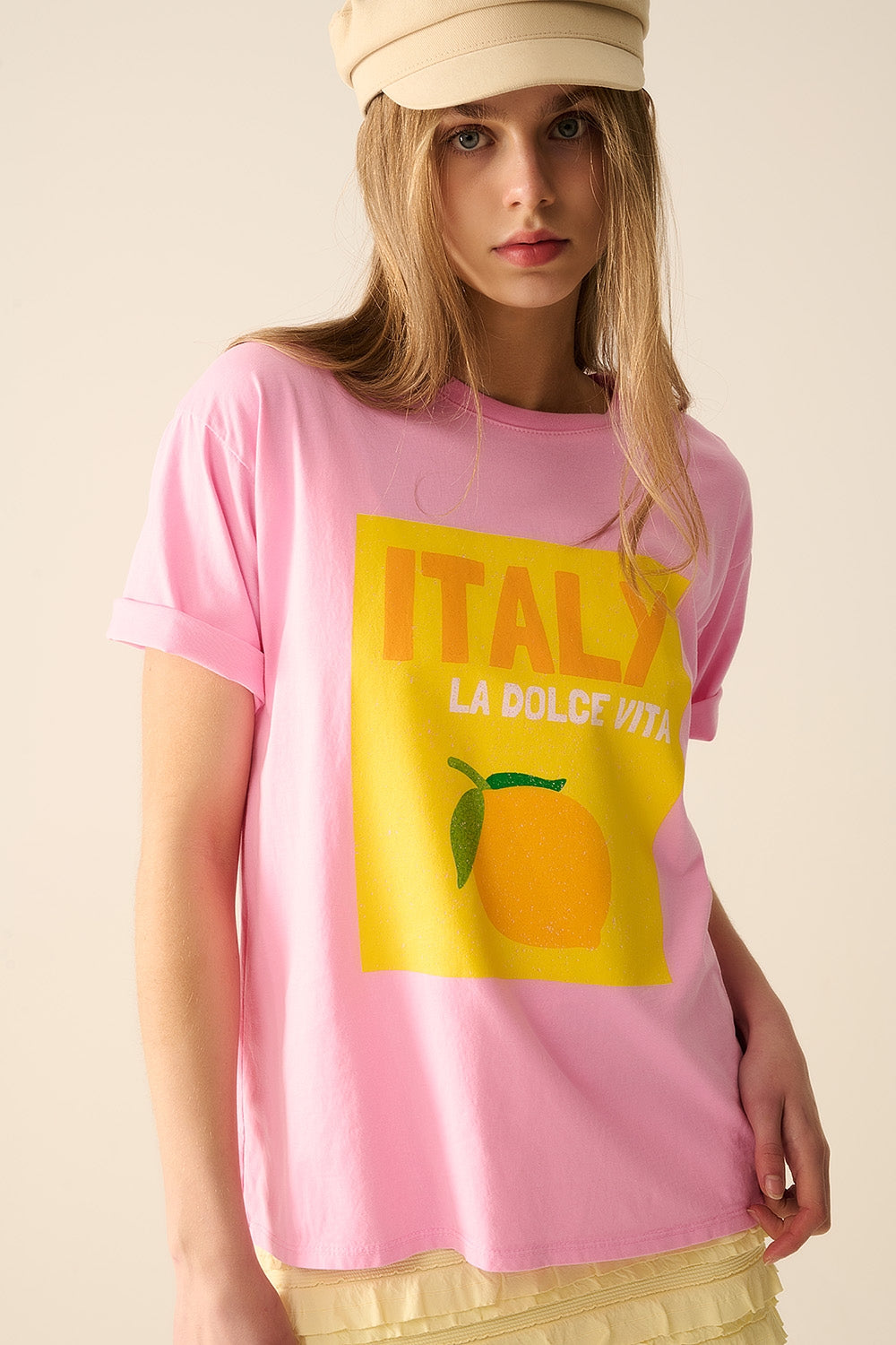 Italie La Dolce Vita Graphic Print Rose T-Shirt - Casual Vintage Italian Style Tee for Women's Everyday Wear