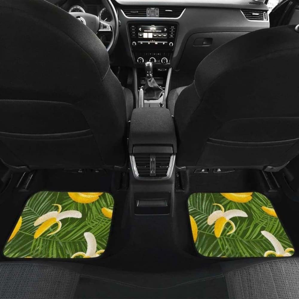 Banana Palm Leaves Pattern Car Mats - Front and Back Set for Cars, SUVs, Trucks - Non-Slip Rubber Backing - Perfect for Beach Trips, Summer Road Trips & Tropical Themed Vehicles