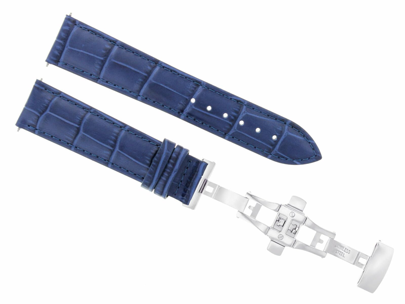 18mm Genuine Leather Watch Band Strap - Compatible with Oris Watches | Butterfly Deployment Clasp | Blue Leather Replacement Strap for Men & Women | Perfect for Business, Casual & Formal Occasions