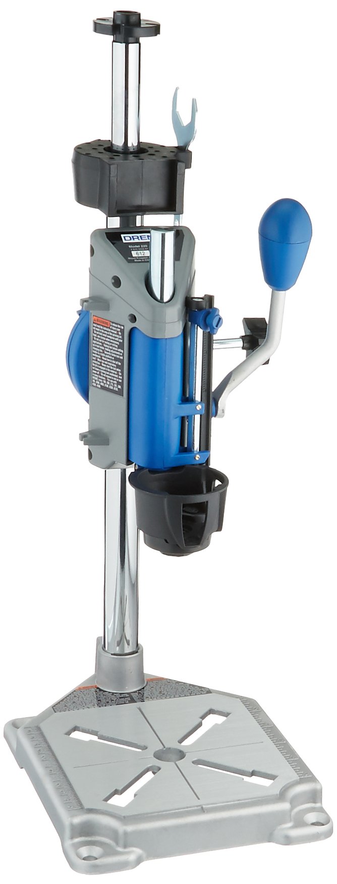 Dremel 220-01 Rotary Tool Drill Press Stand with Wrench - Mini Portable Drill Press Workstation - 2 Inch Depth Tool Holder for Precise Perpendicular & Angled Holes - Compact Tabletop Drill Press for Woodworking, Metalworking & DIY Projects (Silver)
