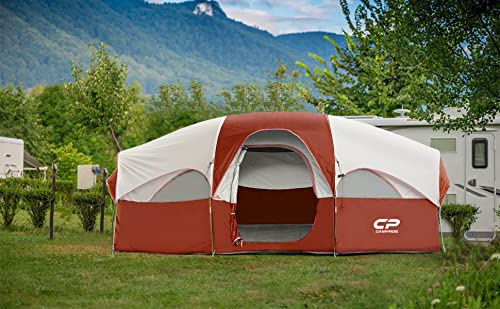 CAMPROS CP 8-Person Family Camping Tent - Waterproof & Windproof Outdoor Tent with 5 Mesh Windows, Double-Layer Design & Room Divider - Portable with Carry Bag - Perfect for Backpacking, Hiking & Family Camping Trips
