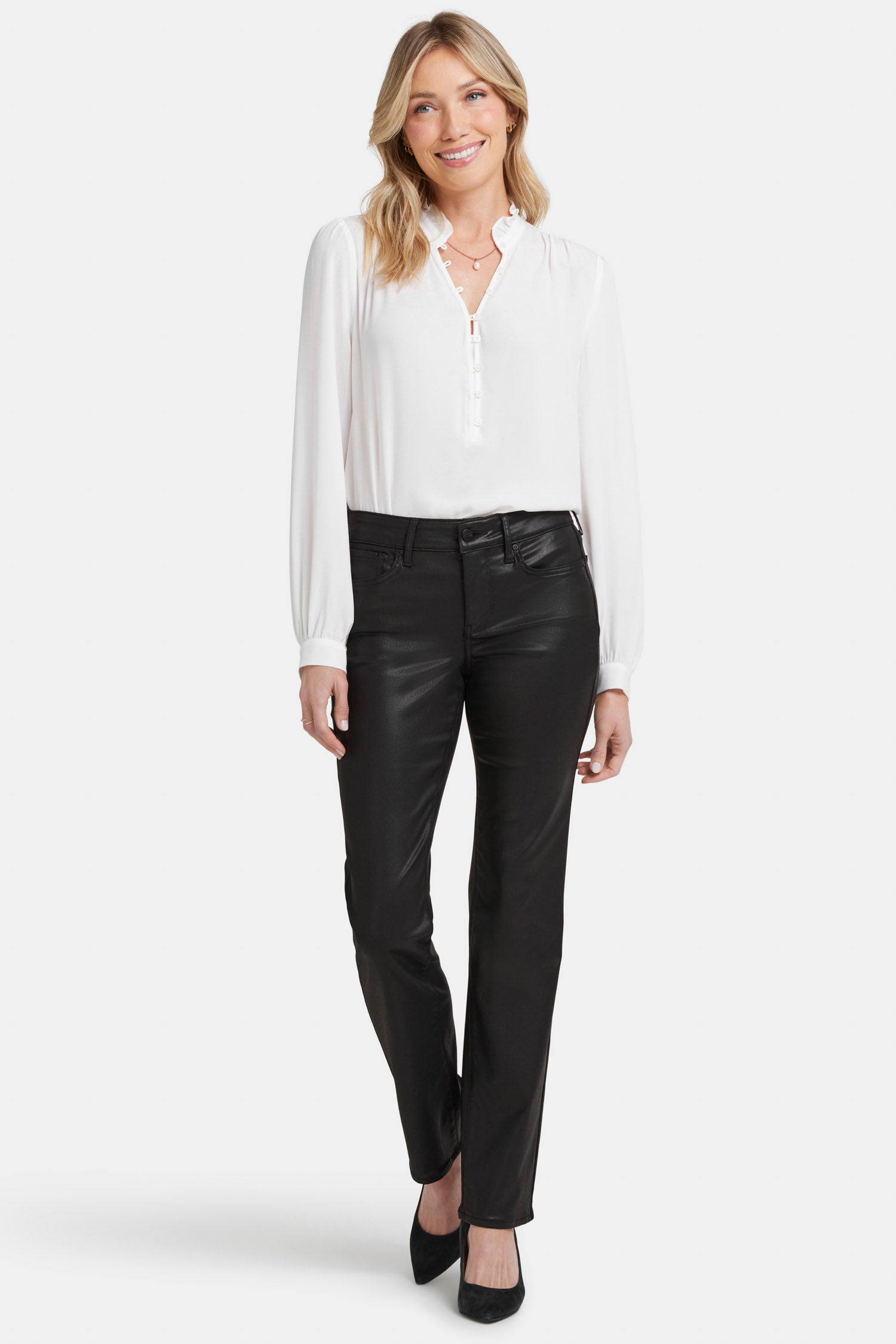 Black Coated Marilyn Straight Petite Jeans for Women - Stylish & Comfortable Skinny Pants for Casual Wear, Office & Night Out