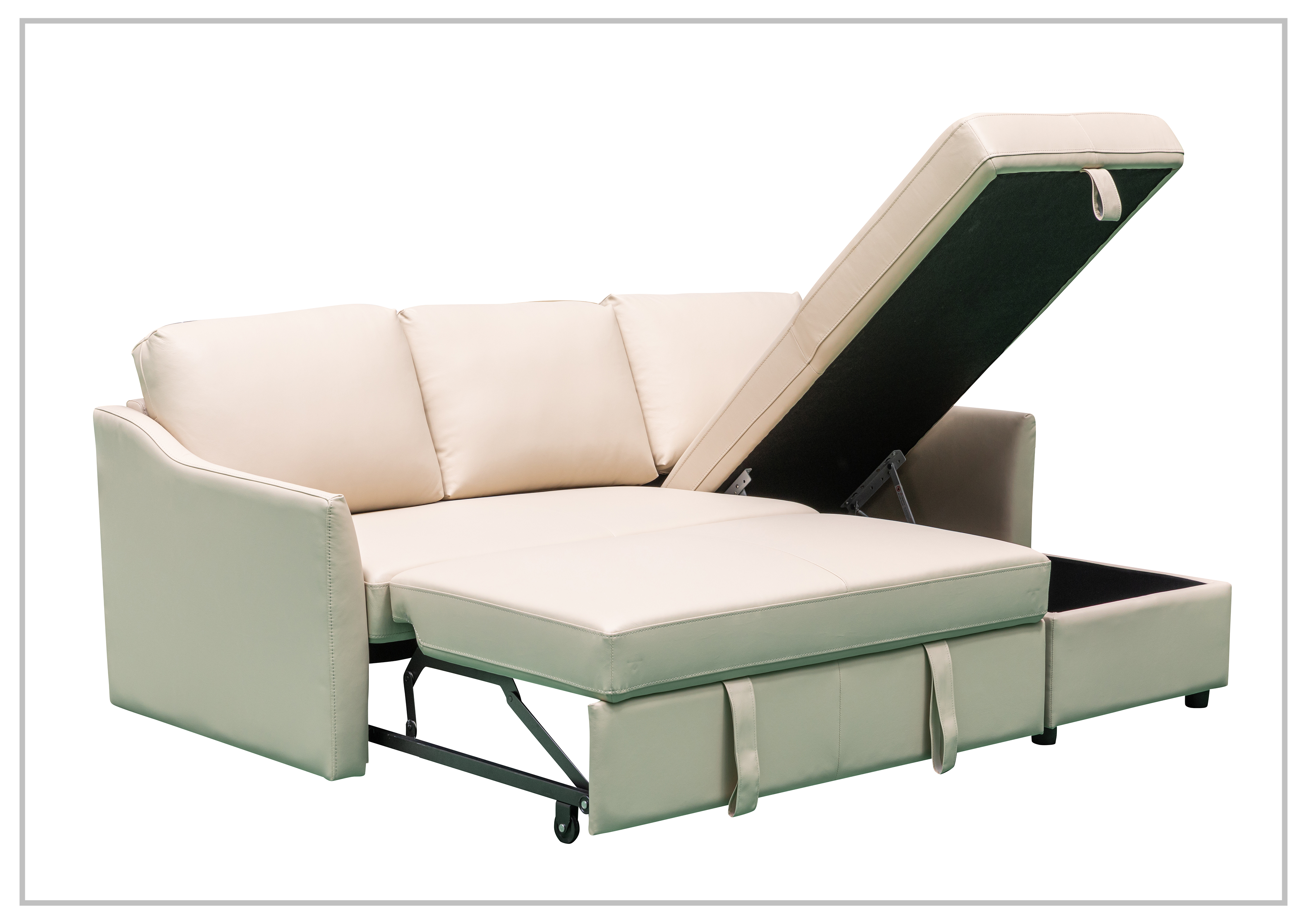 Gio Italia Merax L-Shaped Leather Full XL Sectional Sleeper Sofa with Storage Chaise - Modern Living Room Furniture for Small Spaces & Home Theater