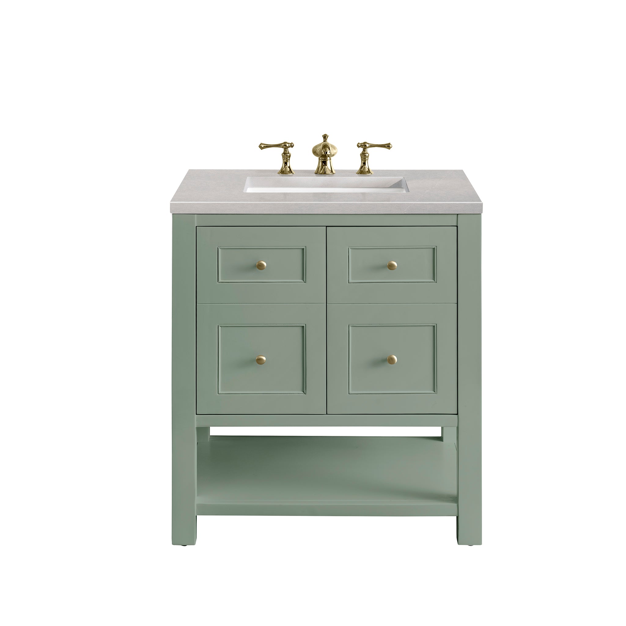 Breckenridge 30 Inch Single Bathroom Vanity with Smokey Celadon Finish and 3CM Eternal Serena Quartz Top - Perfect for Modern Home Bathroom Renovation and Small Space Design