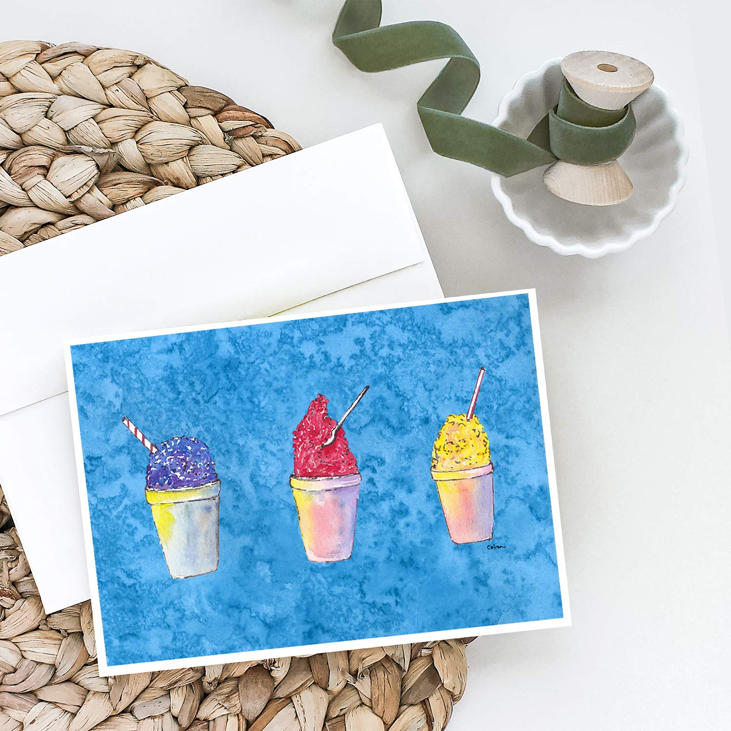 Caroline's Treasures 8780GCA7P Whimsical Snowballs & Snowcones Blank Greeting Cards - Pack of 8 A7 Size (5x7) Note Cards with Envelopes | Perfect for Winter Holidays, Christmas Greetings & Thank You Notes