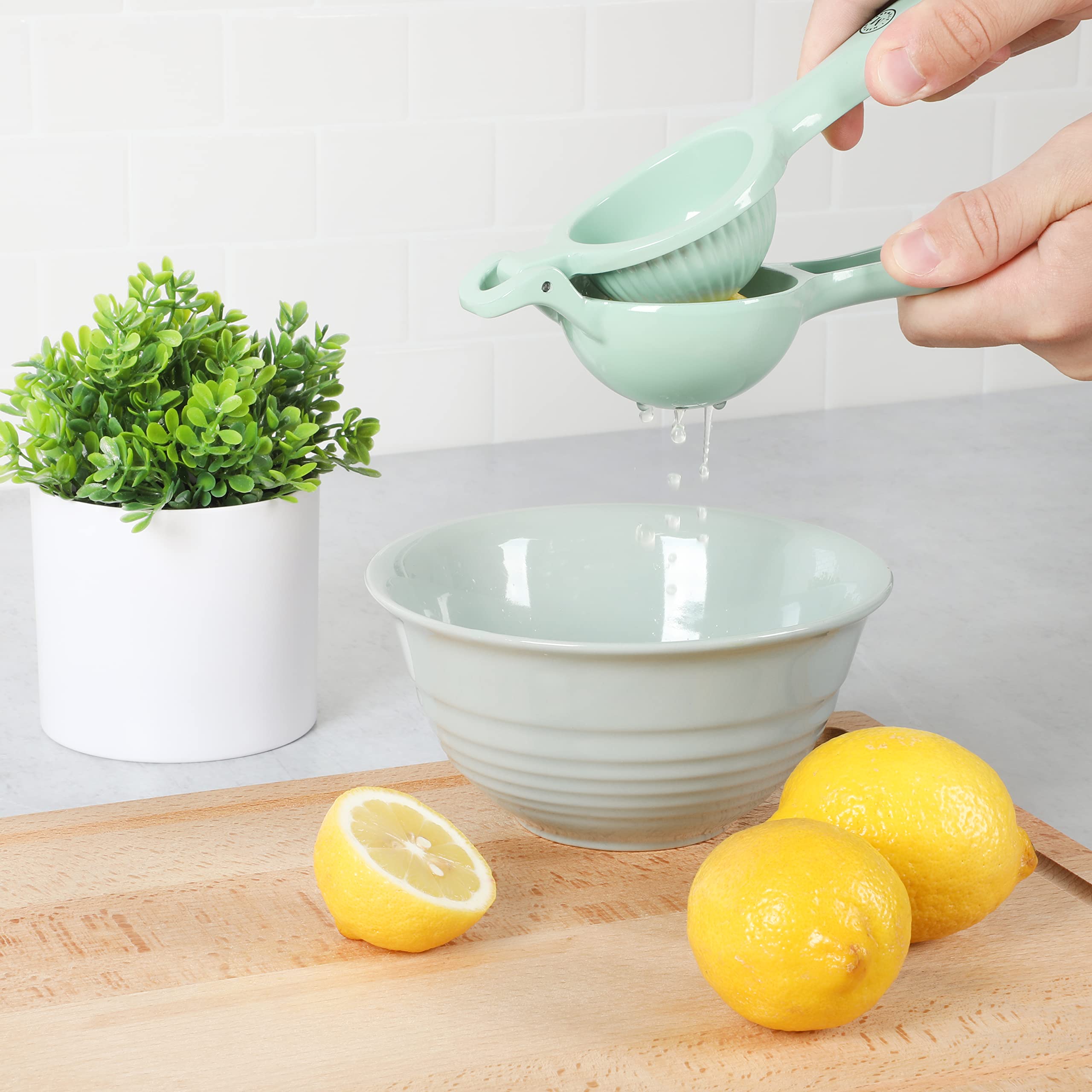 Martha Stewart Erwin Cast Aluminum Citrus Juicer - Heavy Duty Manual Lemon Lime Orange Squeezer - Martha Blue - Perfect for Cocktails, Baking & Fresh Juice at Home