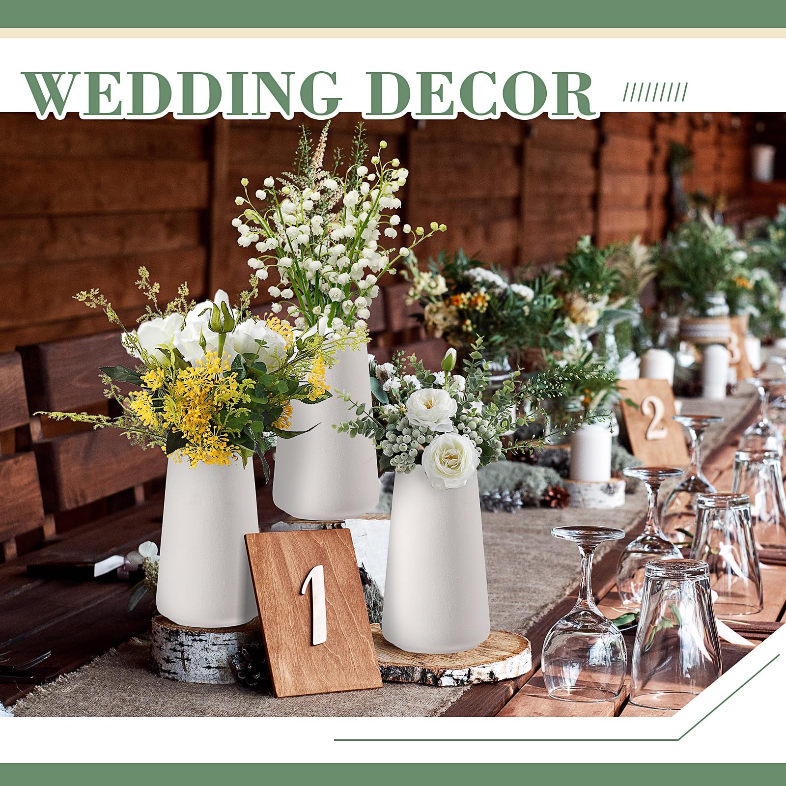 Roshtia Set of 10 White Ceramic Vases - Modern Farmhouse Decor for Wedding, Pampas Grass, Home & Office Table Centerpieces - Perfect for Rustic, Boho & Minimalist Interior Design Styles