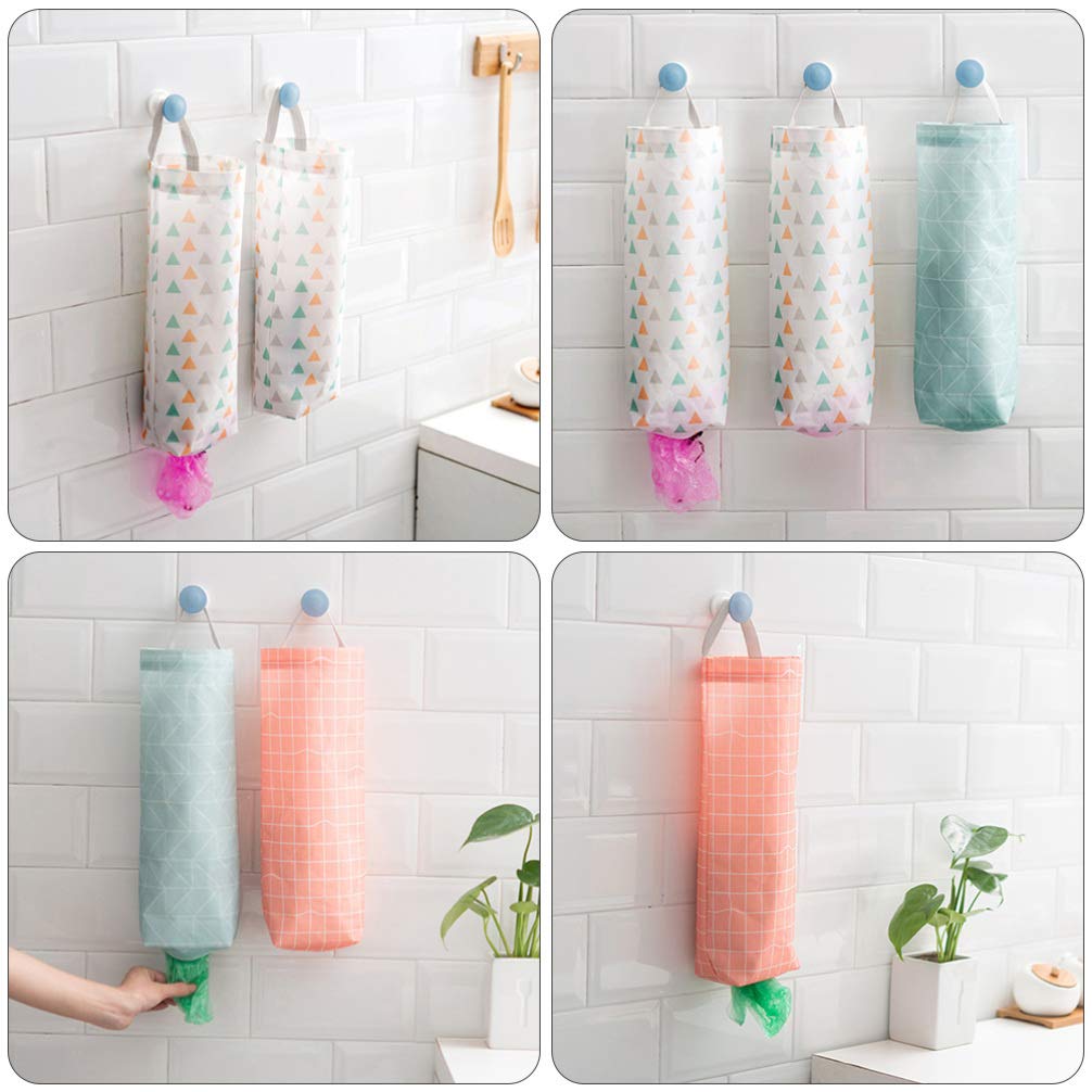 Hemoton 2-Pack Wall Mounted Hanging Trash Bag Holder - Durable Oxford Cloth Storage Organizer for Bedroom, Bathroom & Kitchen - Space Saving Garbage Bag Hanger with Net for Easy Access & Organization