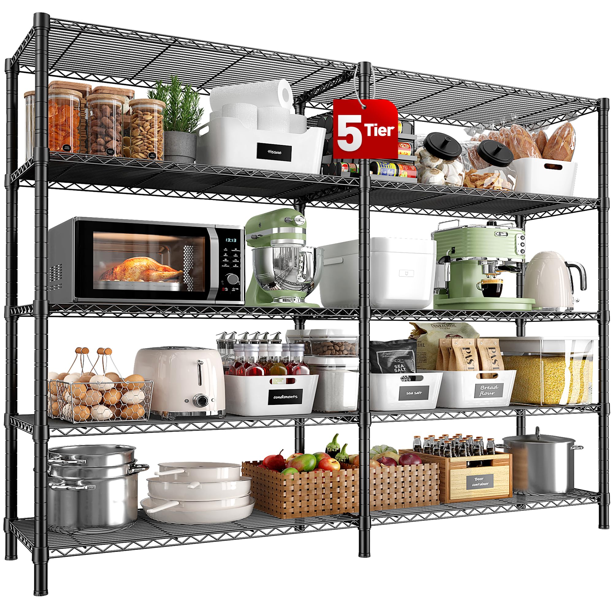 REIBII 5-Tier Heavy Duty Metal Shelving Unit - 58