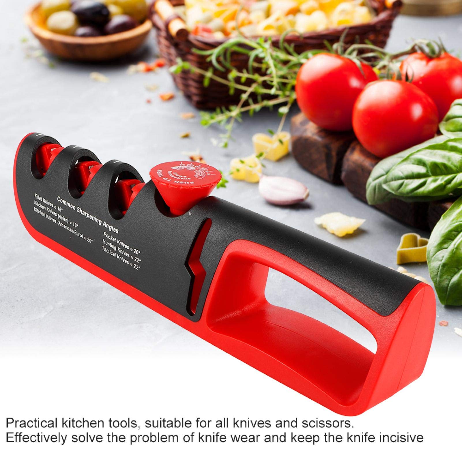 4-in-1 Kitchen Knife Sharpener - Tungsten Steel & Ceramic Manual Blade & Scissor Sharpening Tool for Chef Knives, Pocket Knives, Hunting Knives - Perfect for Home Kitchen, Camping & Outdoor Cooking