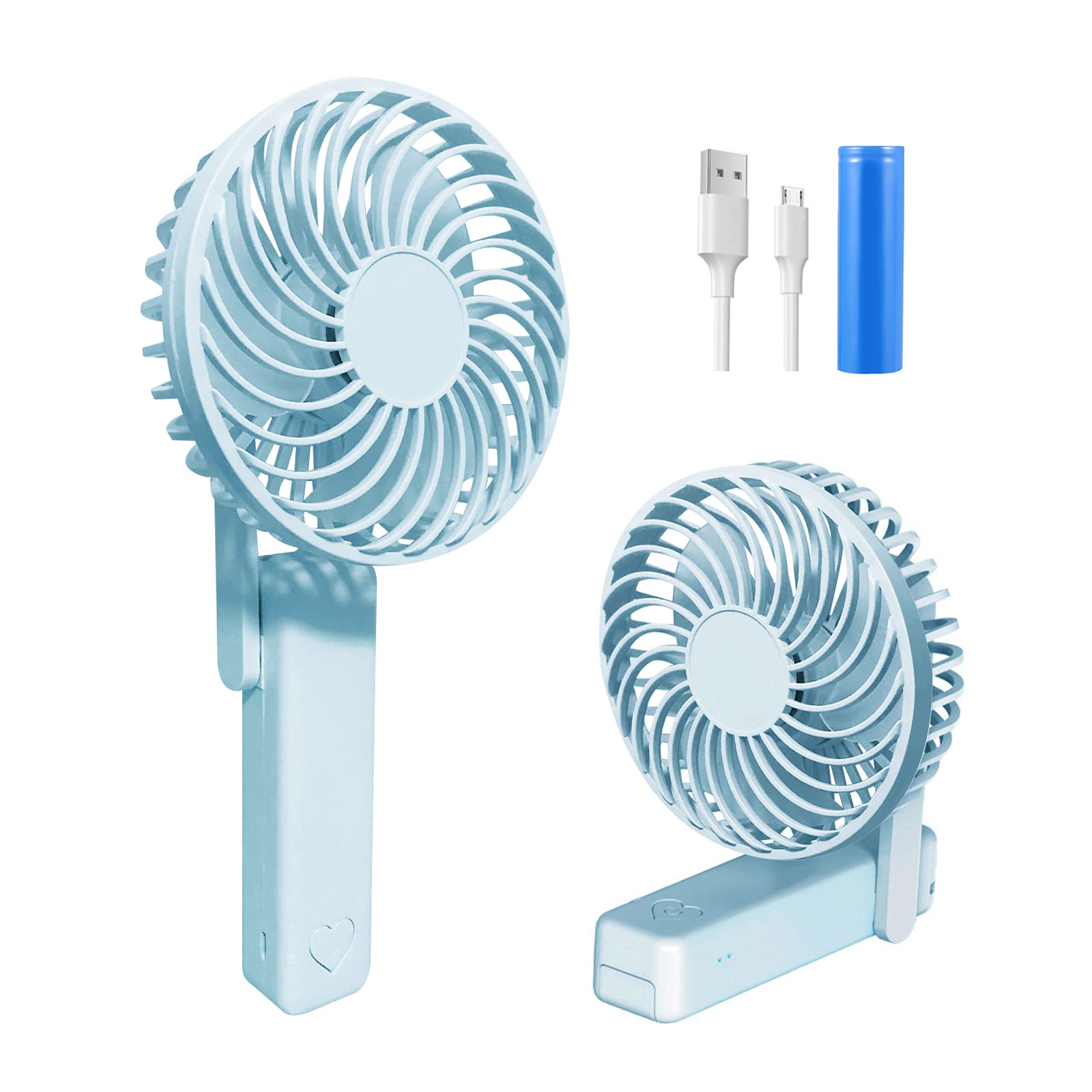 IQeer Portable Rechargeable Handheld Fan - Mini Foldable Desk Fan with 10-Hour Battery Life, Quiet & Powerful for Travel, Makeup, Eyelash Extensions - Perfect for Kids, Women, Outdoor Activities (Blue)