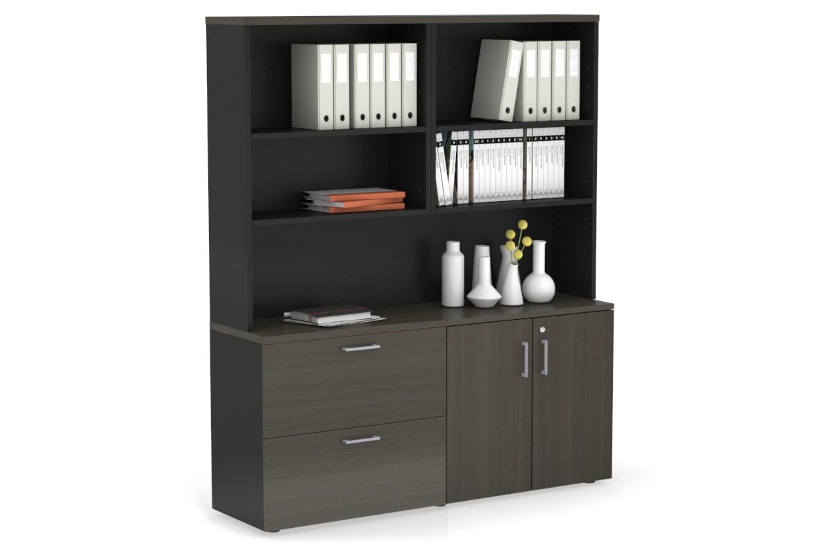 2-Drawer Lateral File Cabinet with 2-Door Storage Cupboard & Open Hutch - Office Organization & Document Storage Solution for Small Spaces