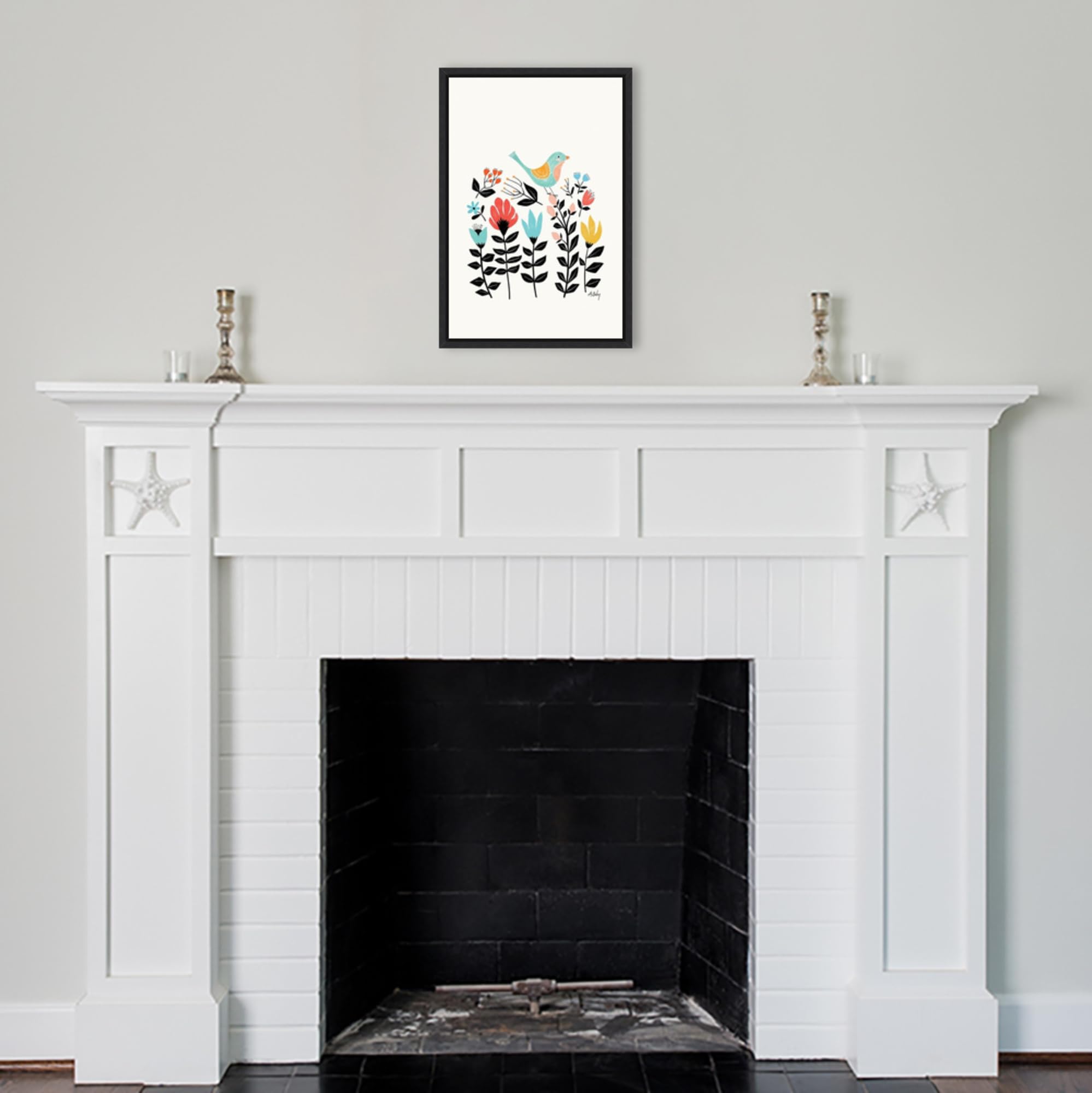 Amanti Art Framed Canvas Wall Art 23x16 - Folk Art Garden Bird Painting by Annie Bailey, Handcrafted Framed Wall Decor, Modern Animal Artwork for Living Room, Bedroom, Bathroom | Perfect for Home Decor, Housewarming Gift & Interior Design
