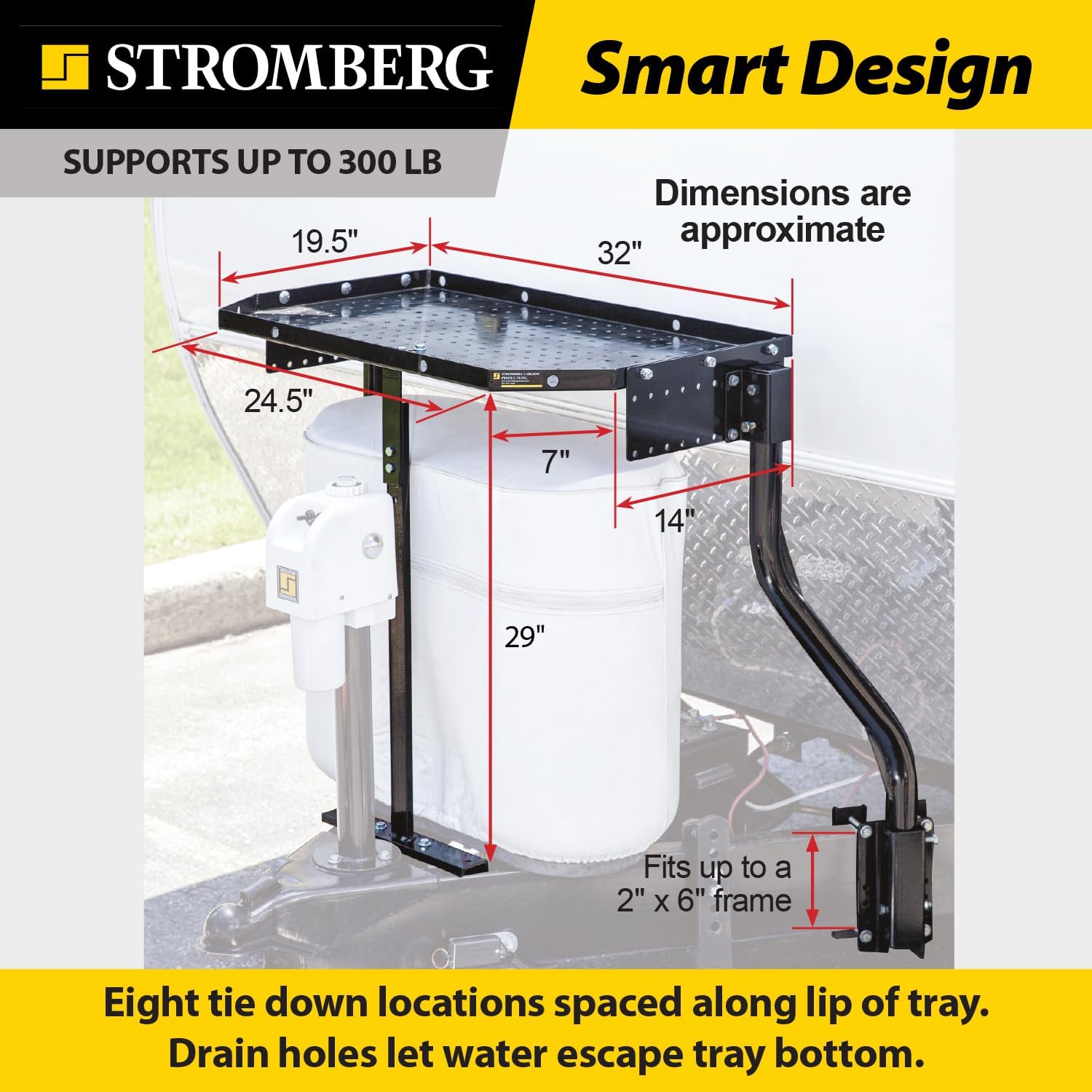Stromberg Carlson CC-255 Black A-Frame Trailer Tray Cargo Carrier - Heavy Duty RV & Camper Storage for Generators, Outdoor Gear & Camping Equipment - Perfect for Road Trips, Tailgating & Off-Grid Adventures