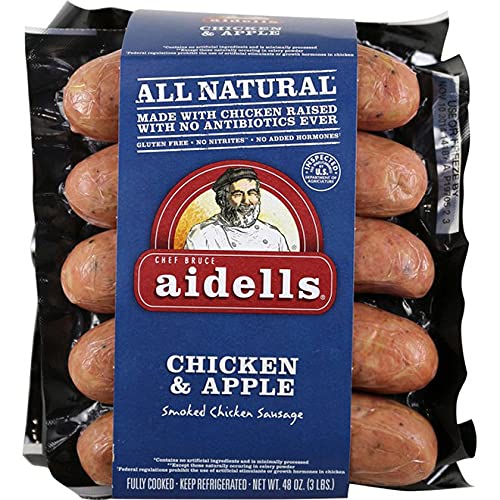 **Aidells Chicken & Apple All Natural Fully Cooked Gluten-Free Sausage – No Nitrites, No Hormones, 2-Pack (3 lbs Each, 15 Links) – Perfect for BBQ, Breakfast, and Meal Prep**