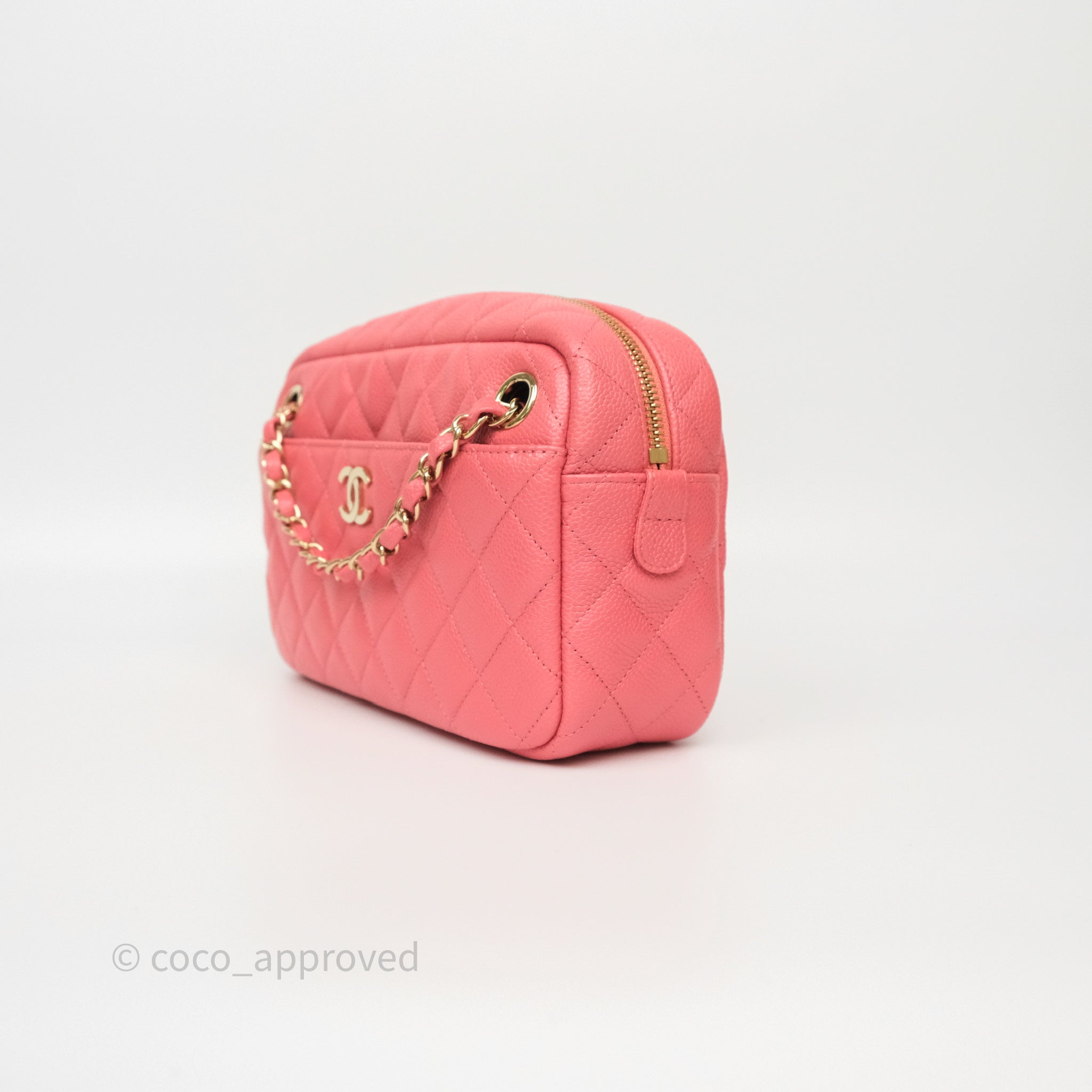 Chanel Quilted Pink Shiny Caviar Camera Bag with Gold Hardware - Luxury Crossbody Bag for Women, Perfect for Date Night & Special Occasions