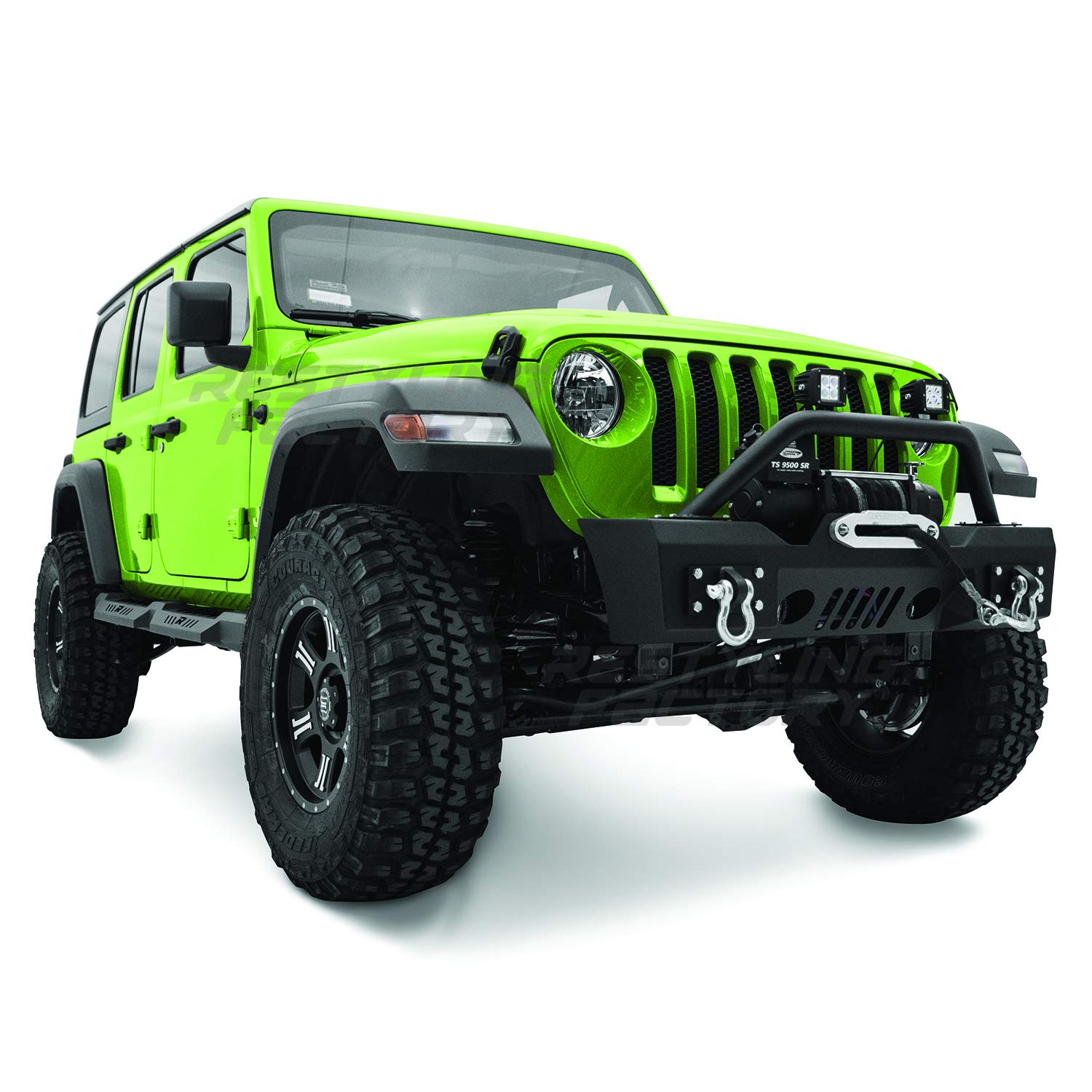 Black Textured Stubby Front Bumper with Fog Light Holes, 2x D-Ring & Winch Plate for 2018-2021 Jeep Wrangler JL - Off-Road Protection & Style Upgrade for Adventure & Trail Riding